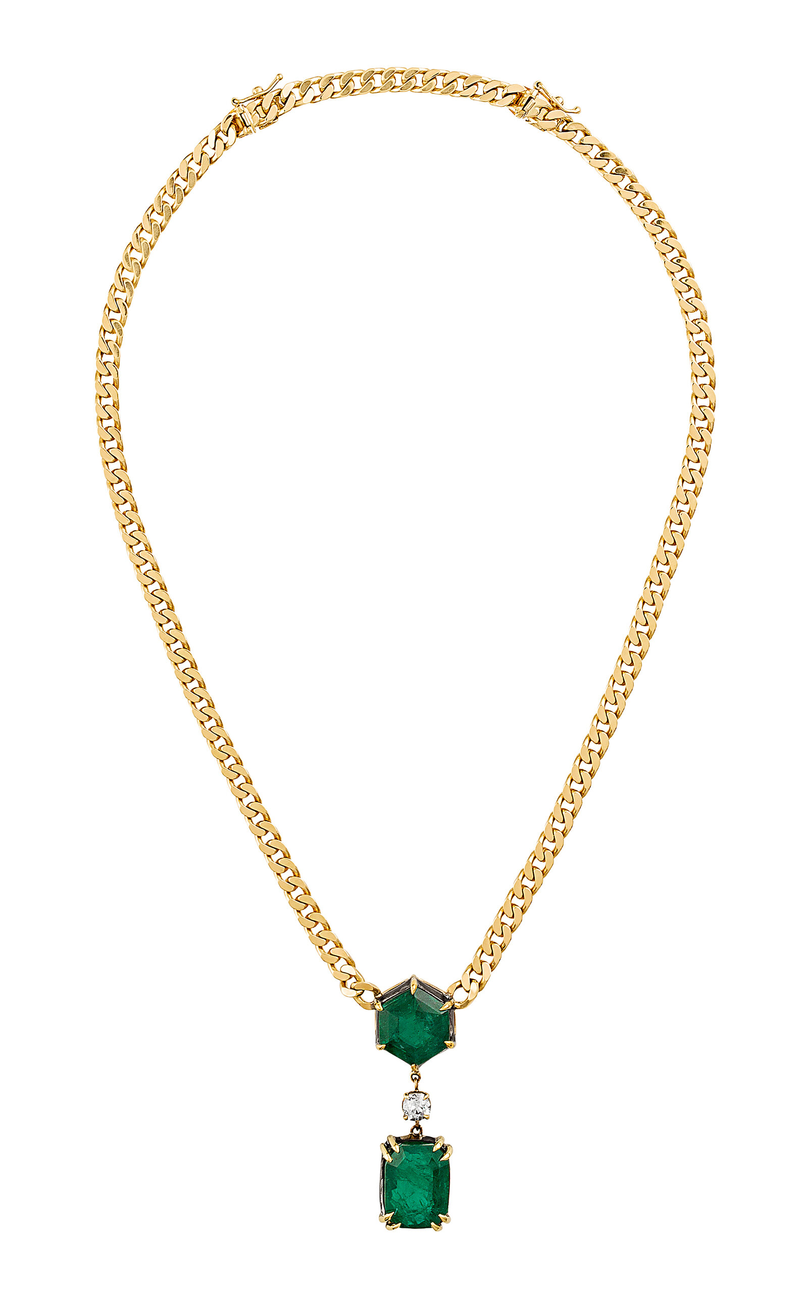 Dynamic Duo Silver Diamond Emerald Necklace