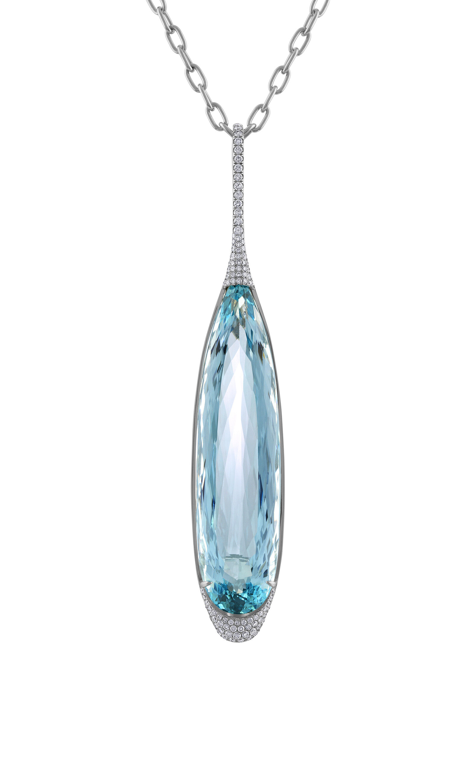 18K White Gold Aquamarine Diamond Necklace