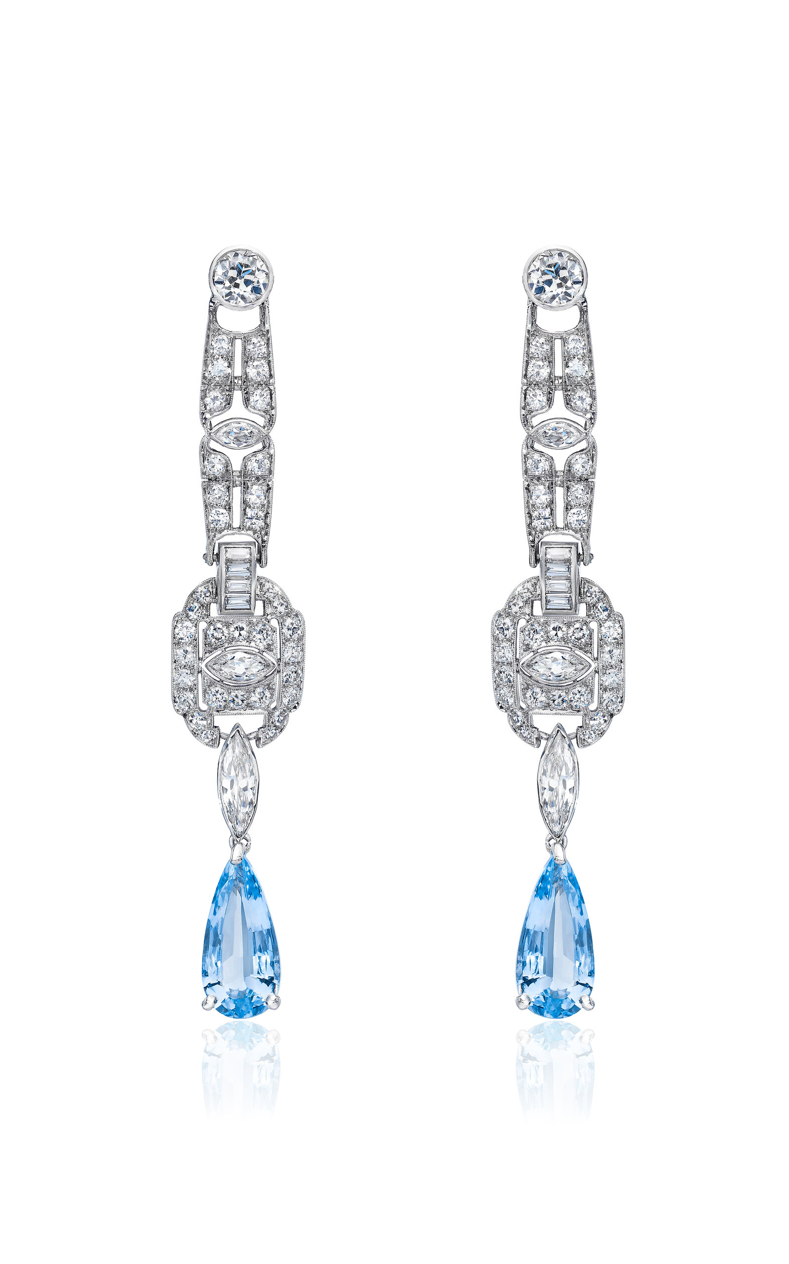 Deco Platinum Diamond Earrings