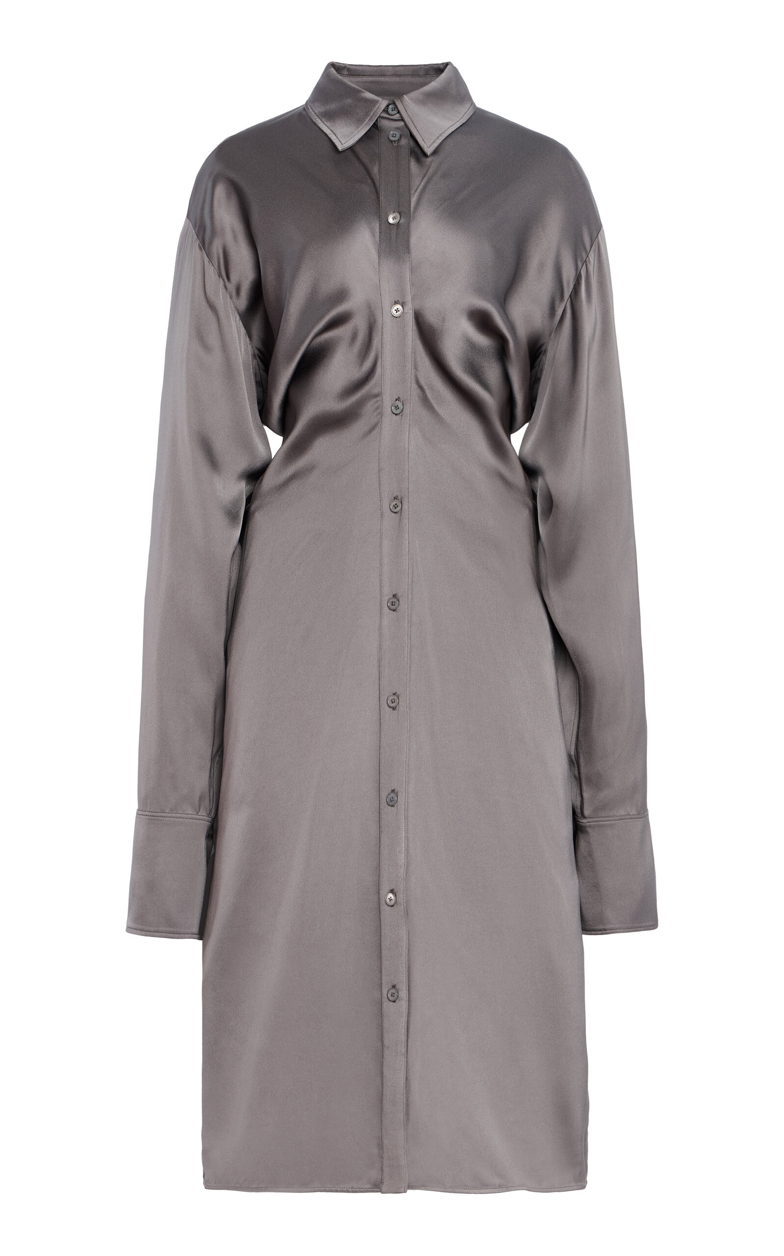 Totême Slouch Satin Midi Shirtdress In Gray