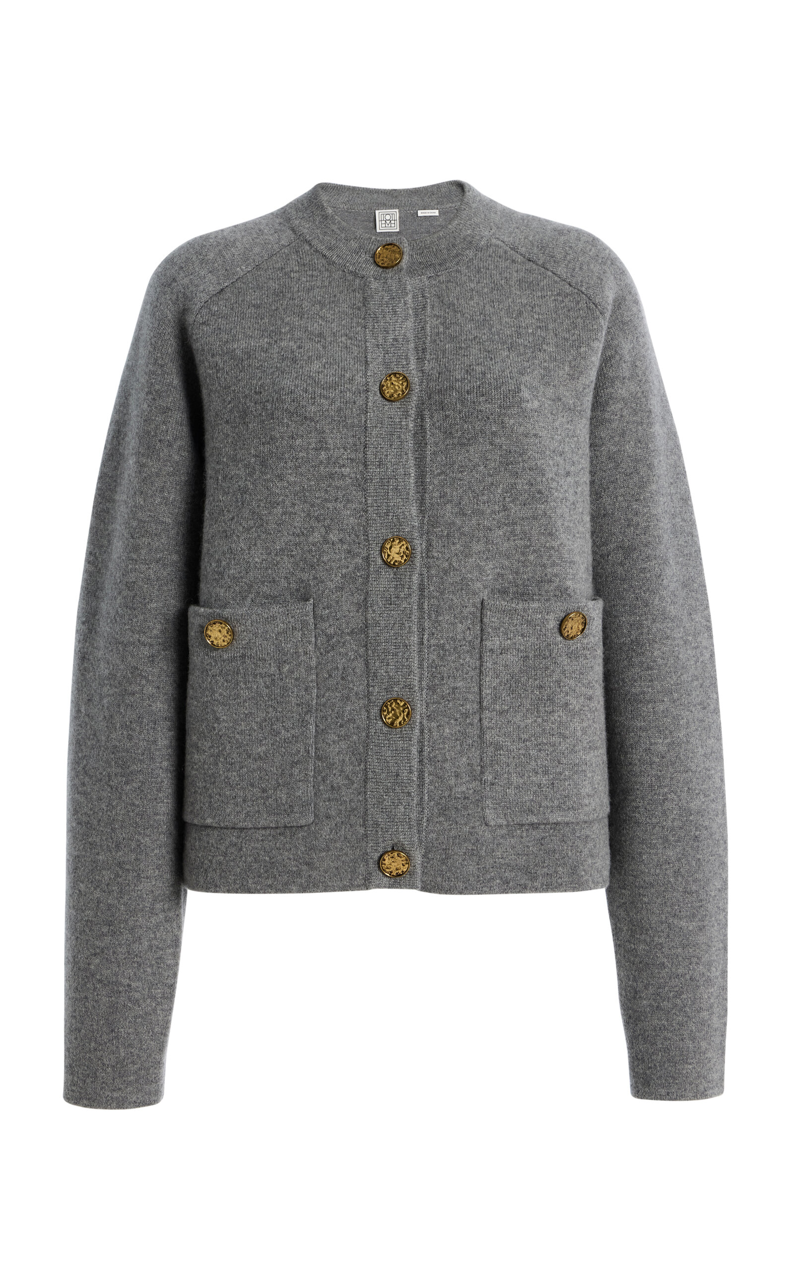 Totême Womens Grey Melange Hammered Button Round-neck Wool-blend Cardigan Xs In Gray