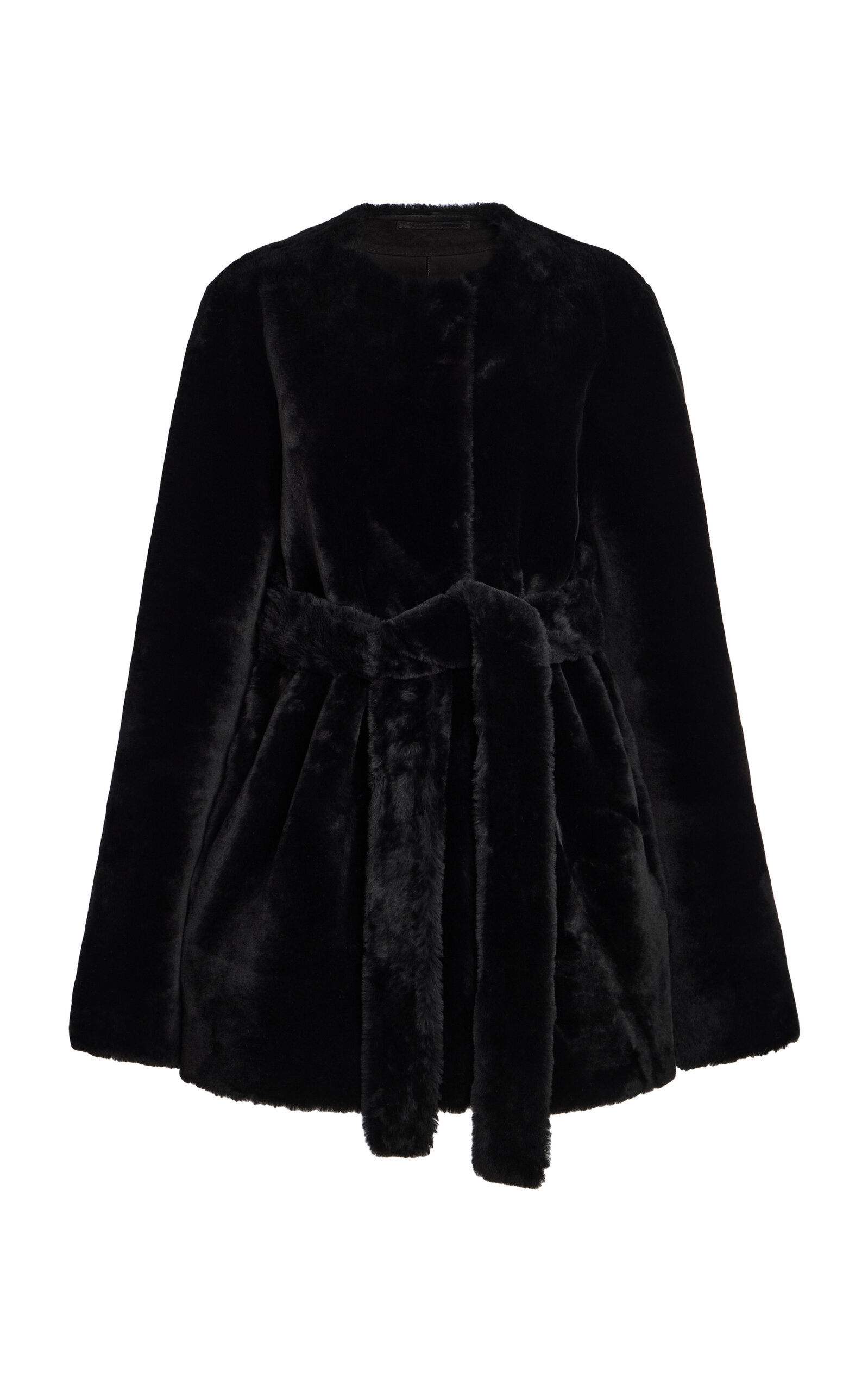 Totême Belted Shearling Jacket In Black