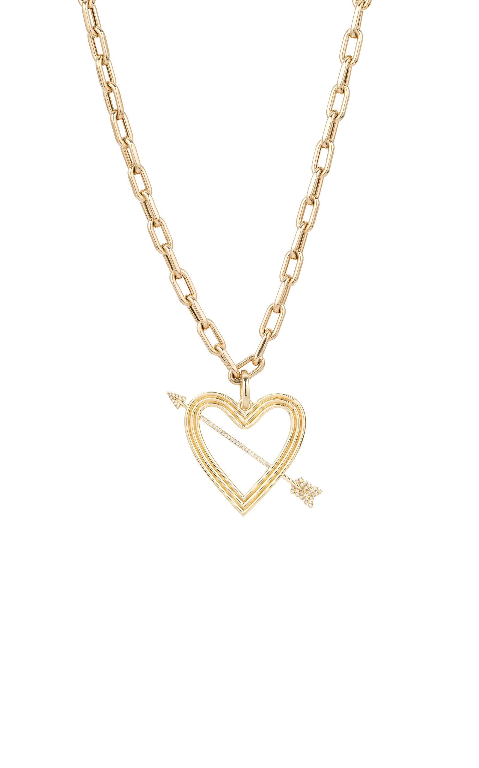 Adina Reyter Pierced Heart Charm And Chain Link Necklace In Gold