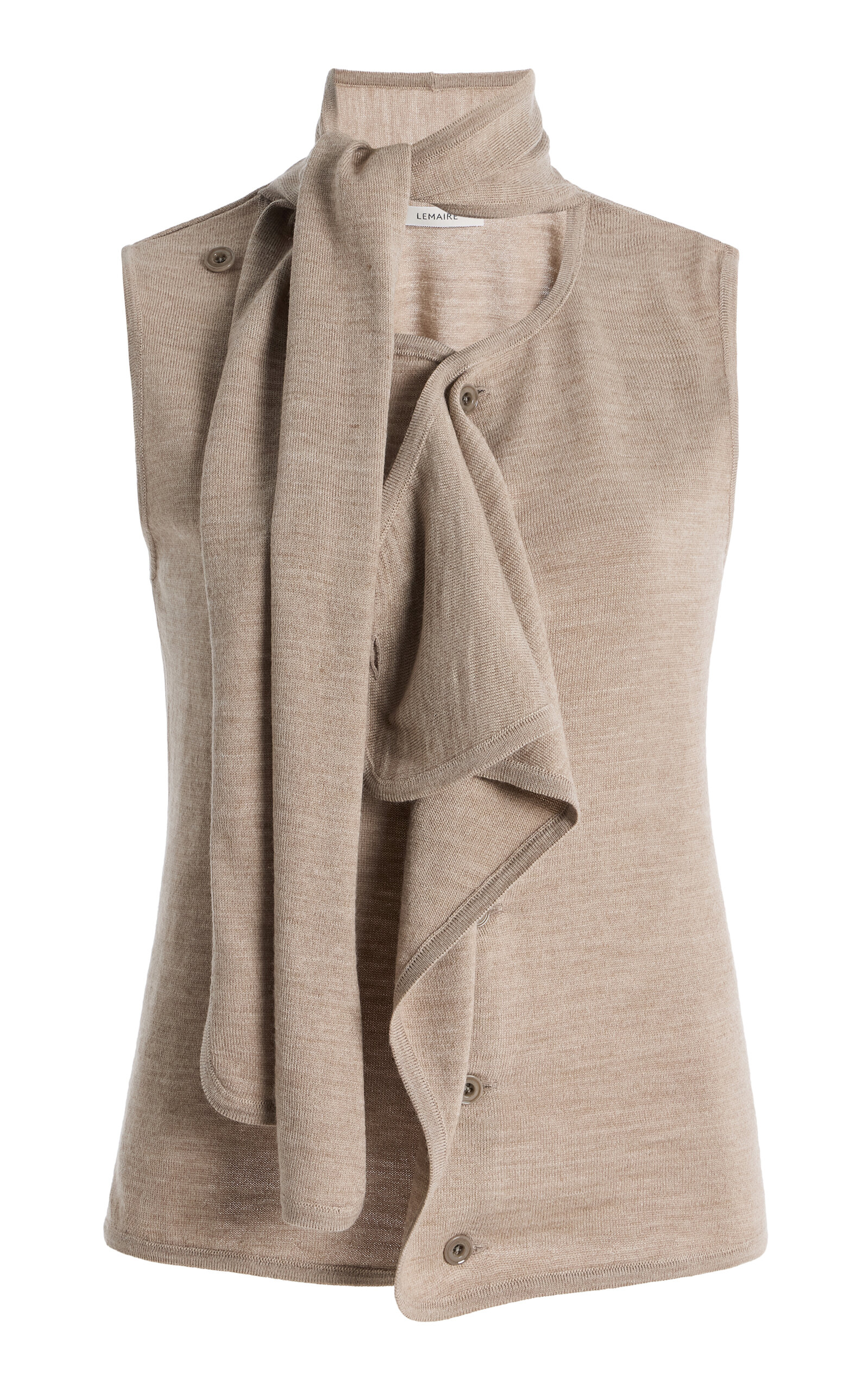 Lemaire Ruffled Wool-blend Sleeveless Cardigan In Brown
