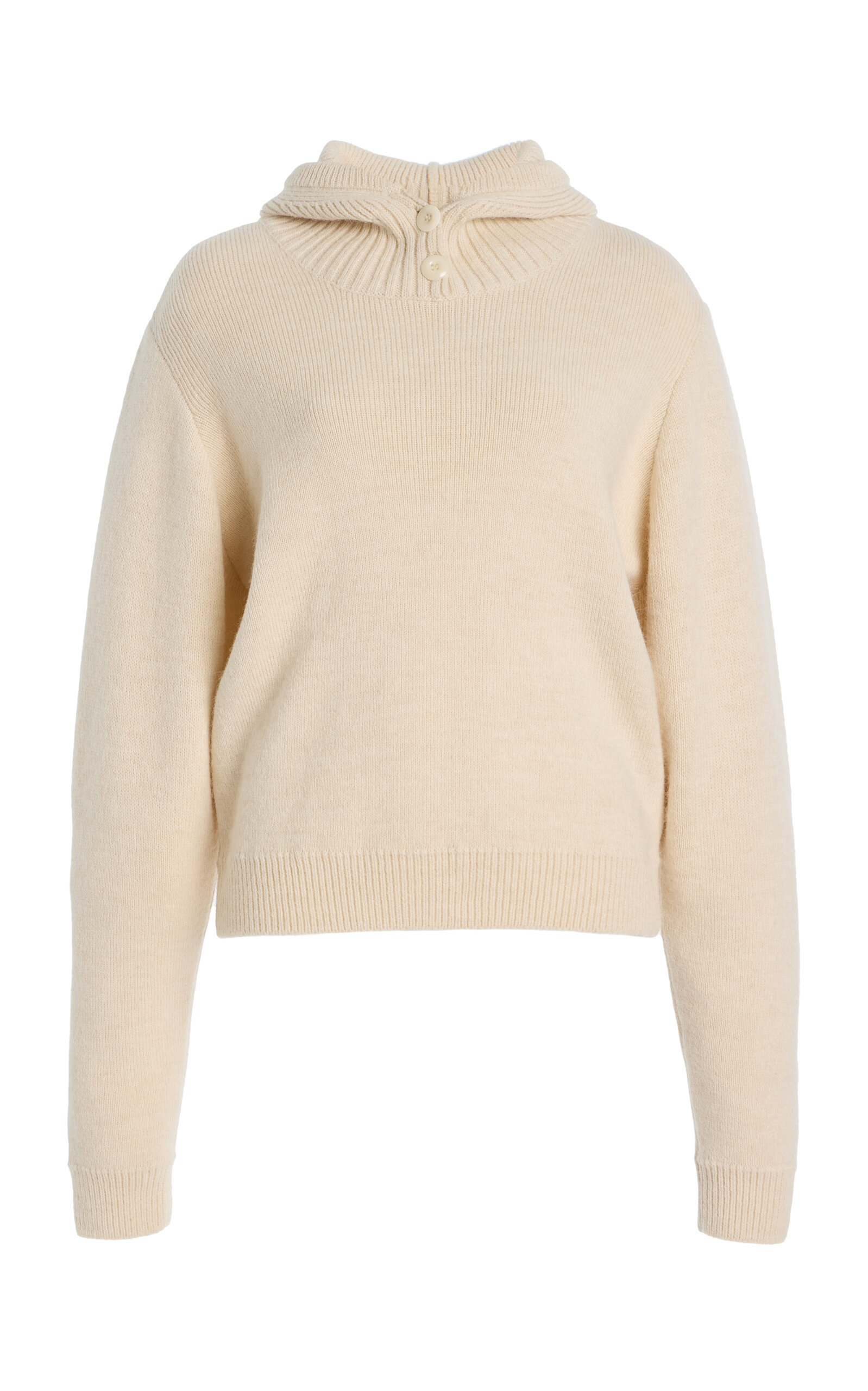 Lemaire High Neck Knitted Hoodie With Long Sleeves In Neutral