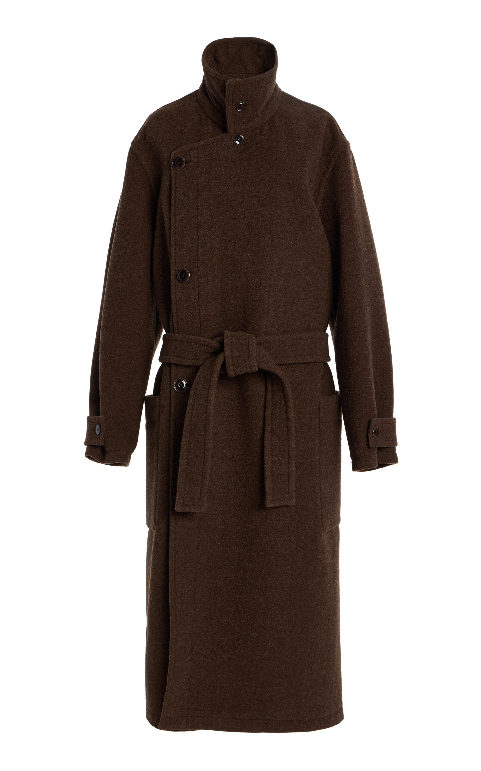 Lemaire Wool Wrap Coat In Brown