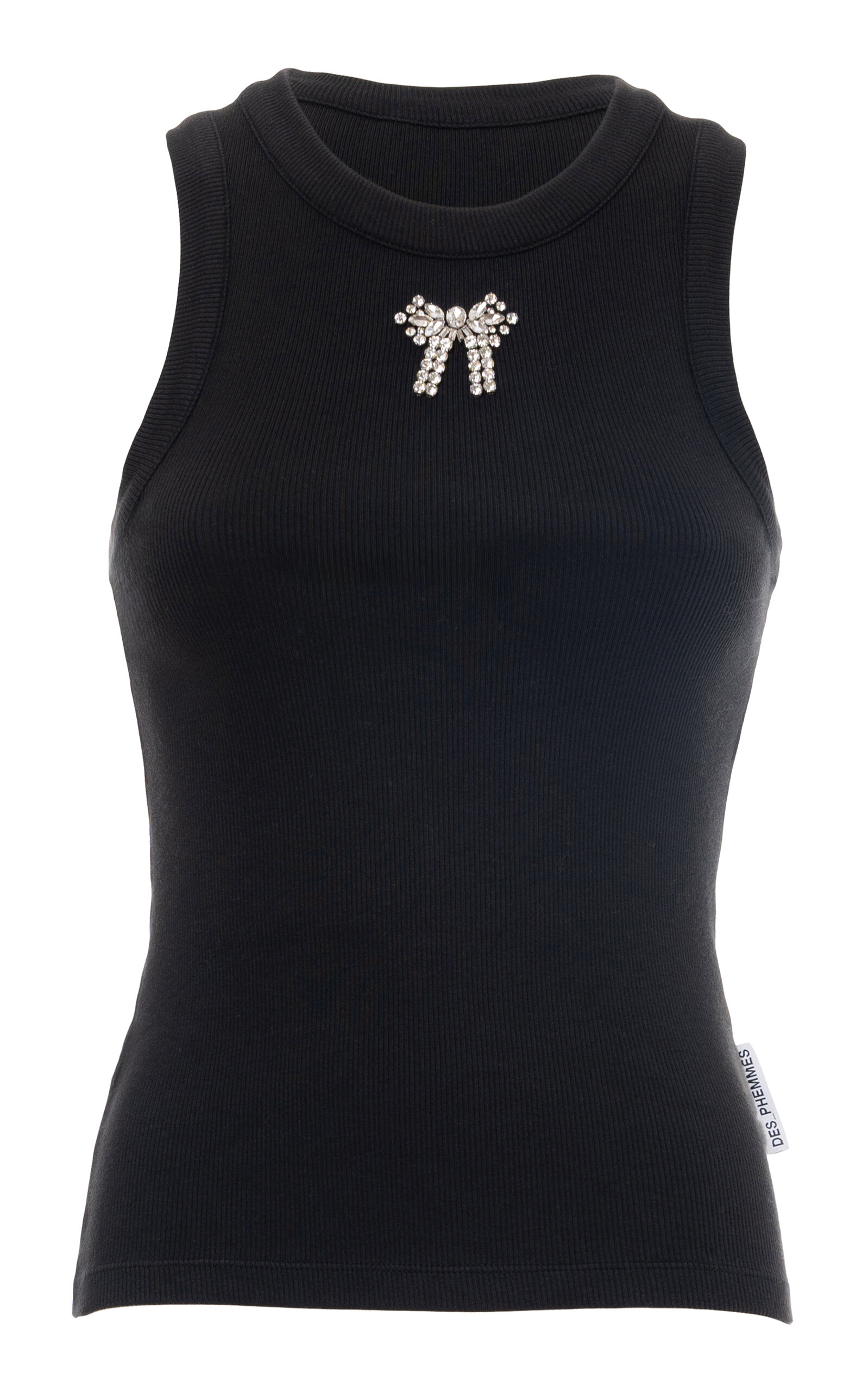 DES_PHEMMES Bow-Embroidered Ribbed Cotton Top