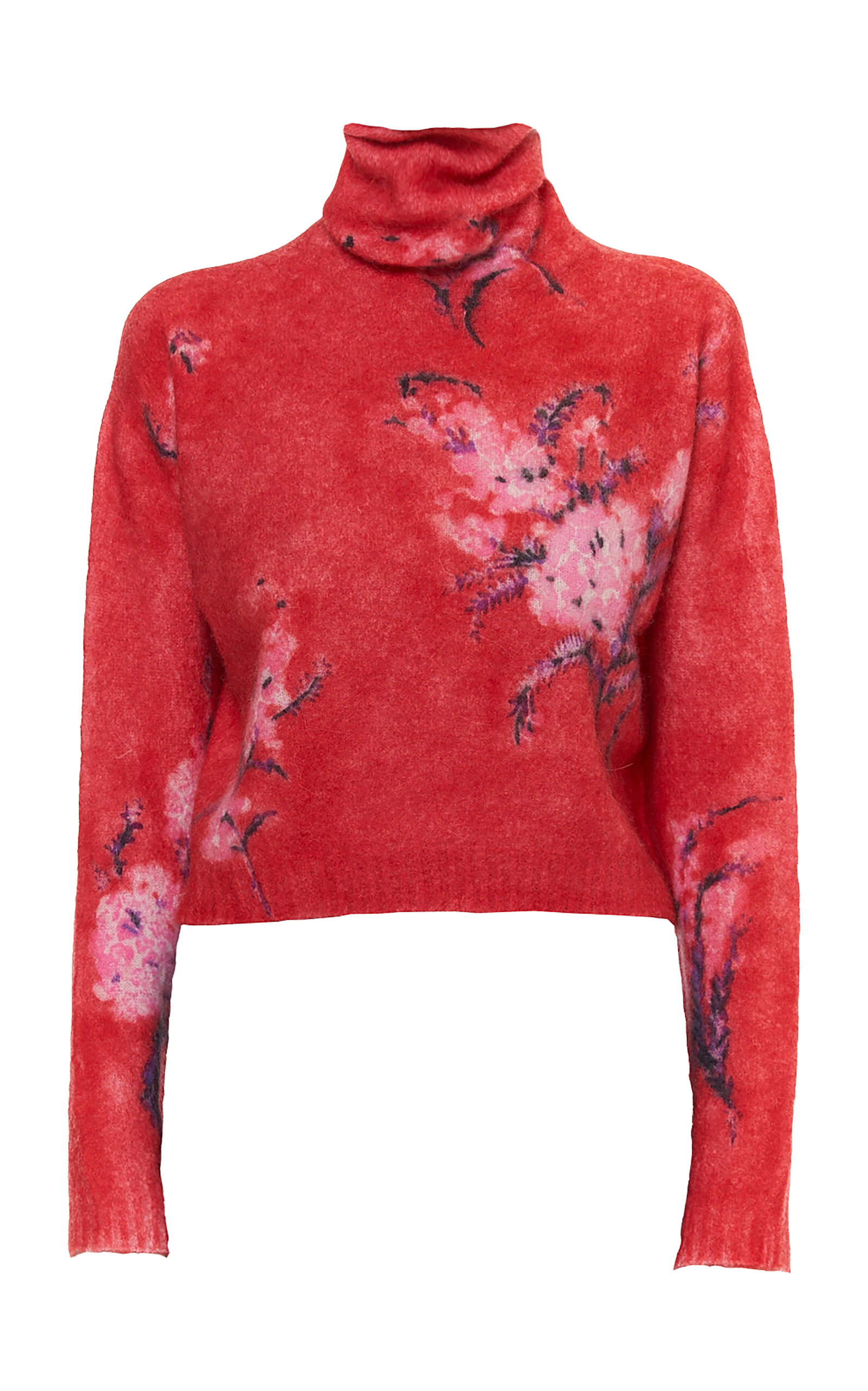 DES_PHEMMES Floral Knit Turtleneck Sweater