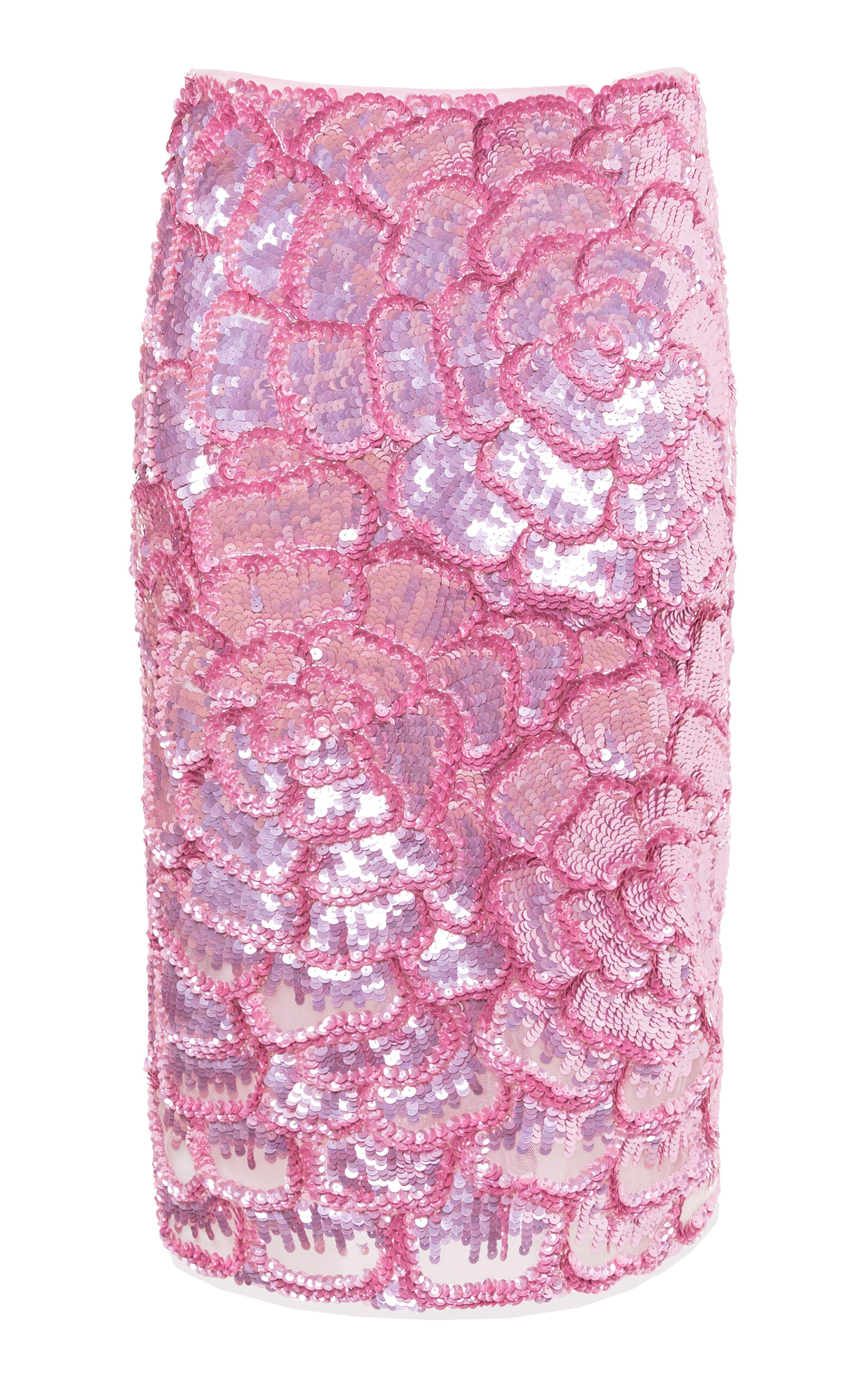 Des_phemmes Full Floral Sequins Pencil Skirt In Pink