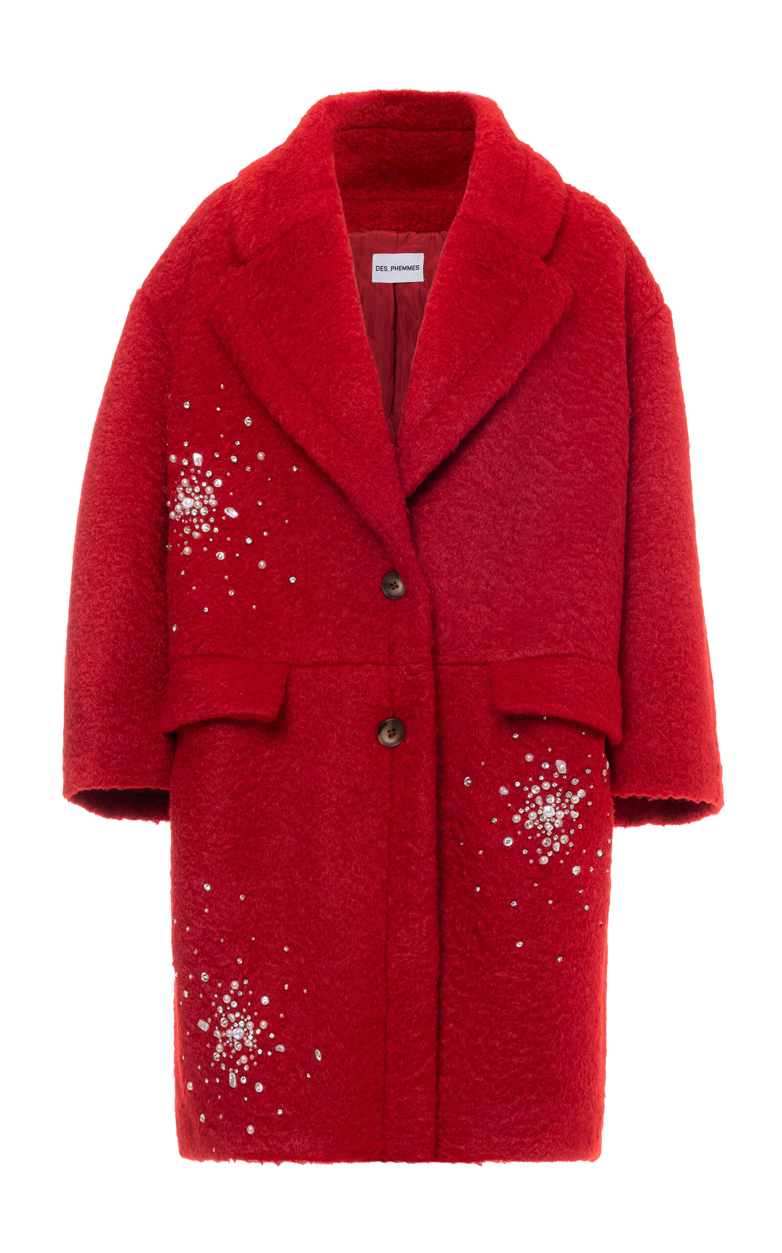 DES_PHEMMES Embroidered Wool Cocoon Coat