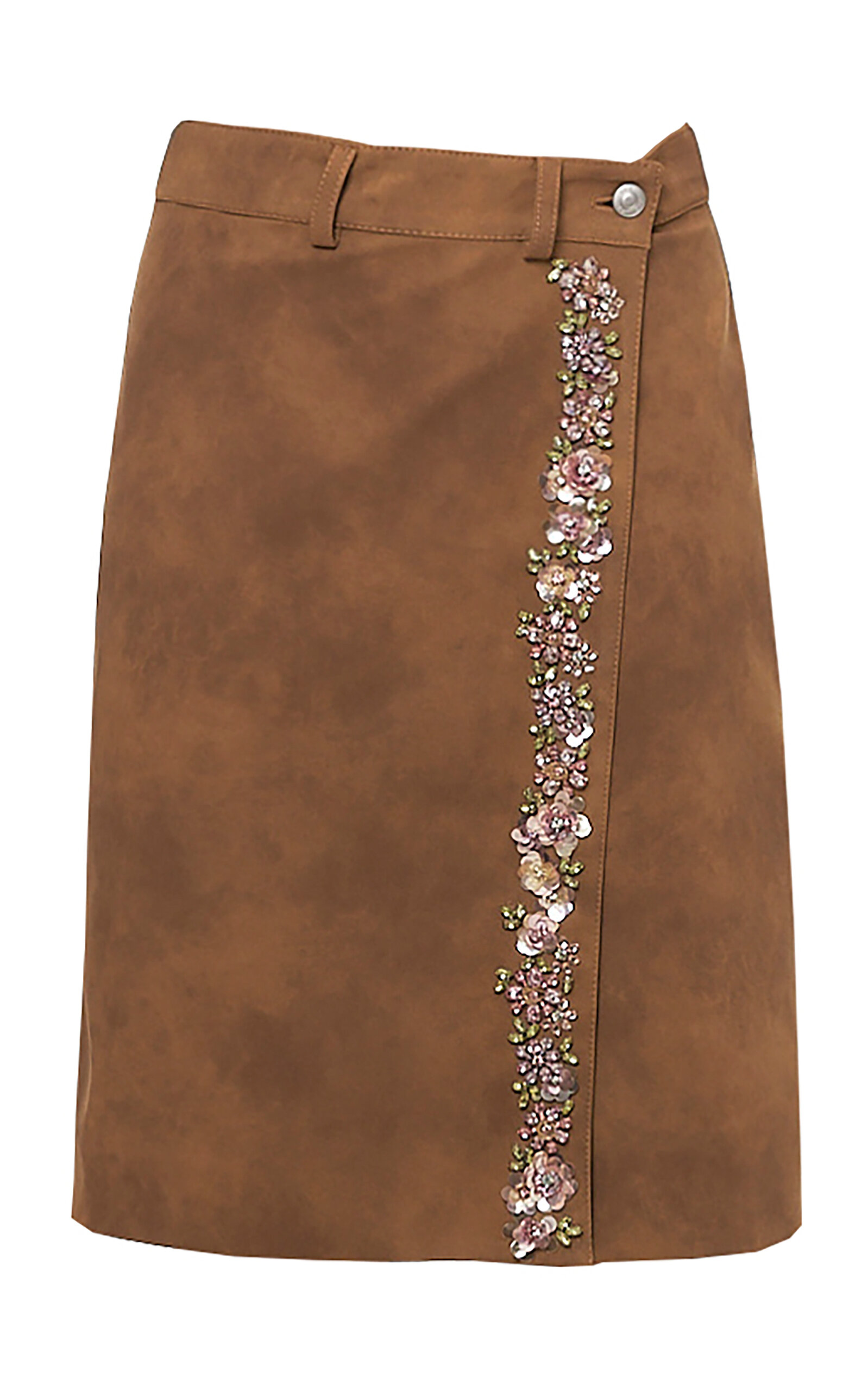 DES_PHEMMES Embroidered Faux Suede Wrap Skirt