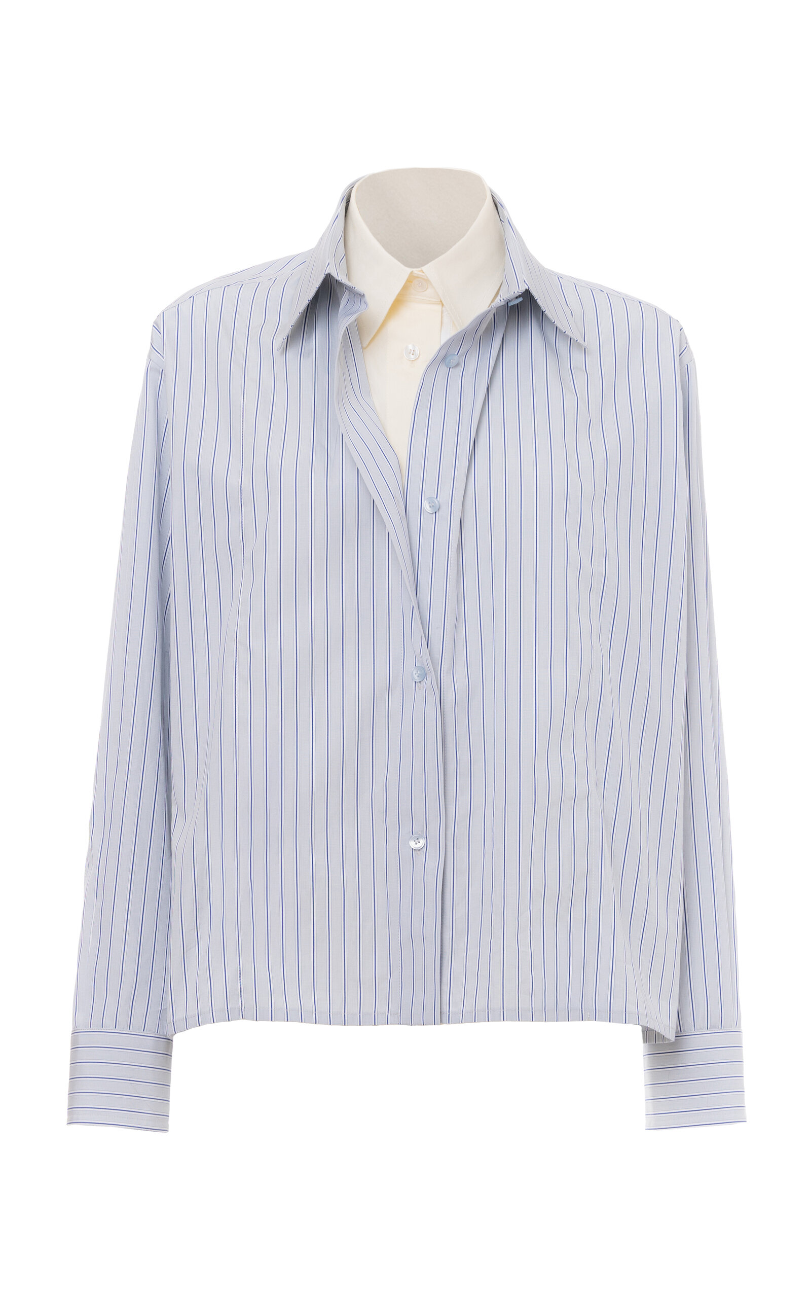 Des_phemmes Double Layer Boyfriend Button Up Shirt In Light Grey