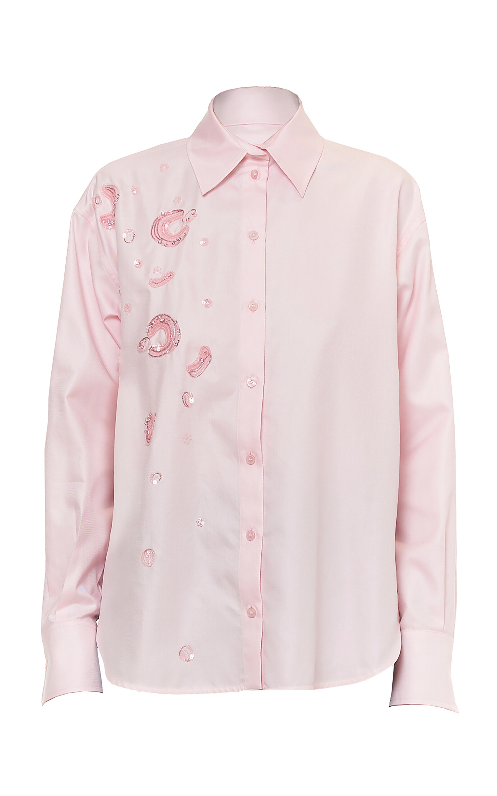 Des_phemmes Hand Embroidered Crooked Button Up Shirt In Light Pink
