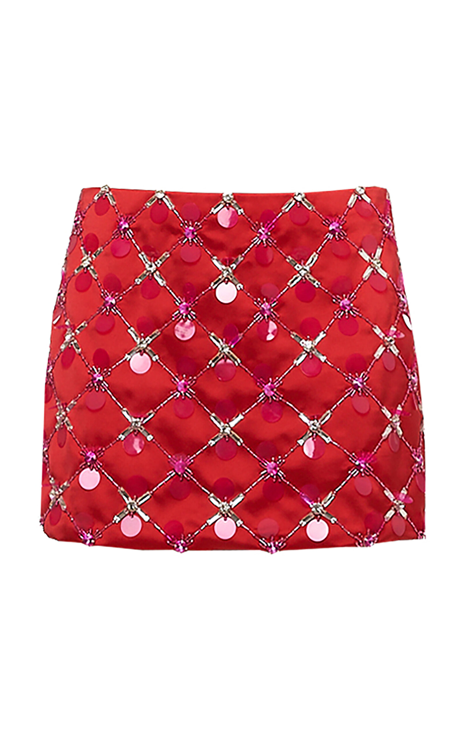 Des_phemmes Duchess Mini Skirt With Geometric Embroidery In Red