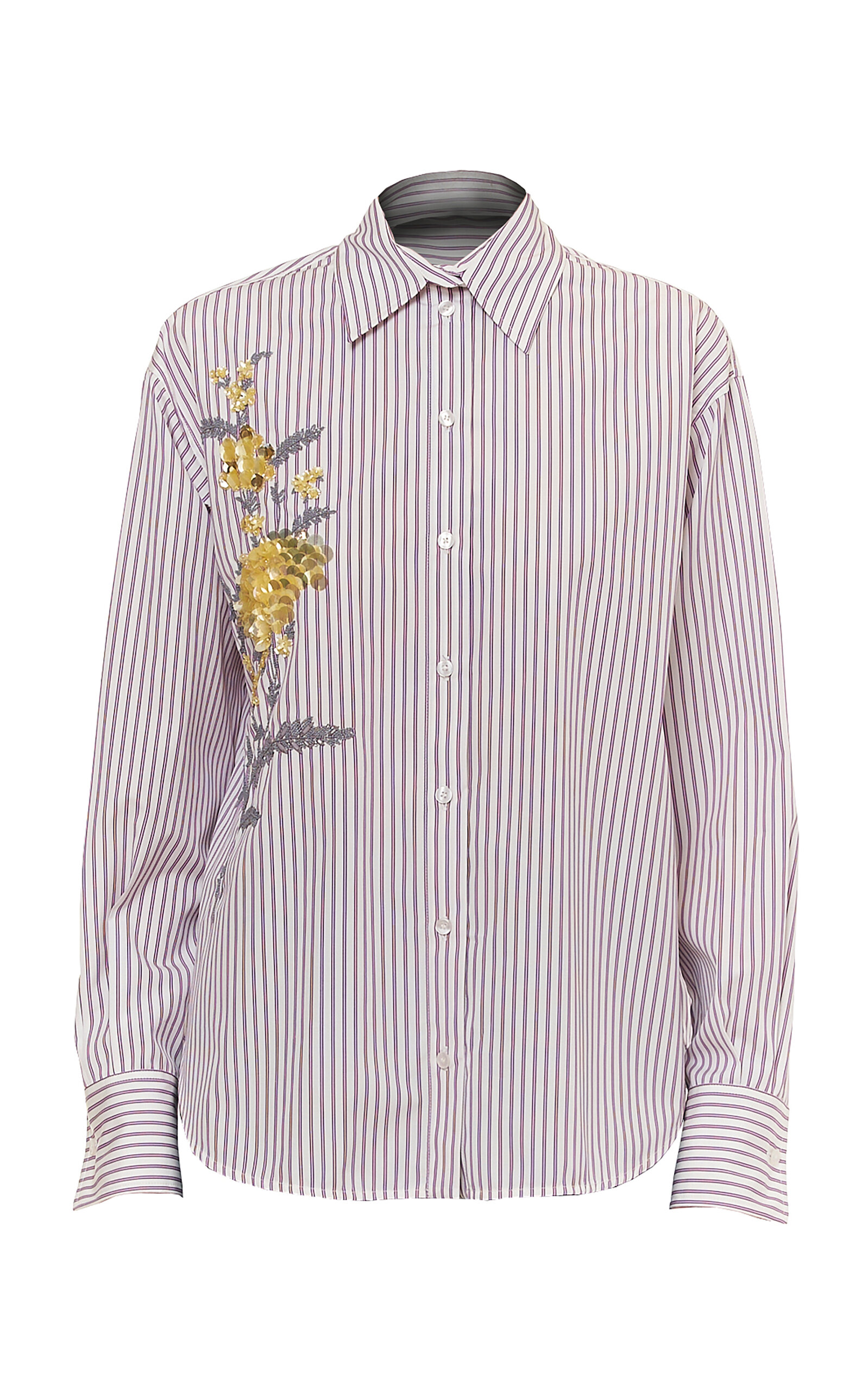 DES_PHEMMES Hand Embroidered Crooked Button Up Shirt - Purple