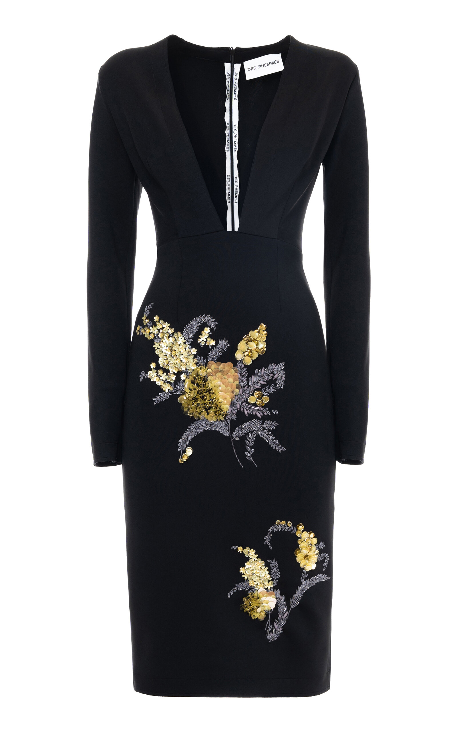 DES_PHEMMES V Neck Midi Dress With Floral Embroidery