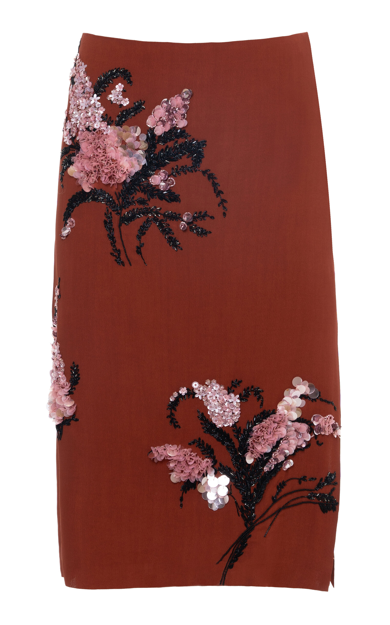 Des_phemmes Pencil Skirt Crystals Floral Embroidery In Red