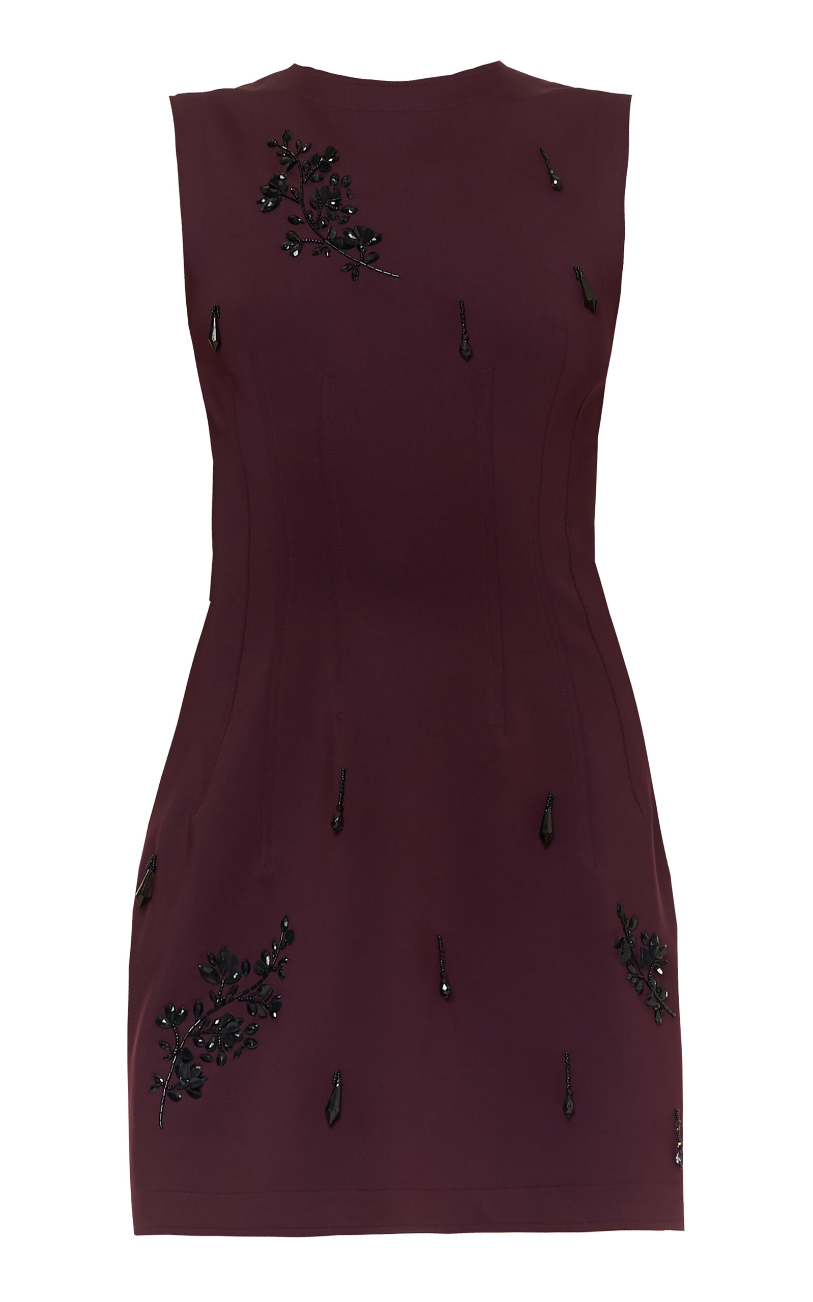Des_phemmes Neoprene Embroidered A-line Mini Dress In Purple