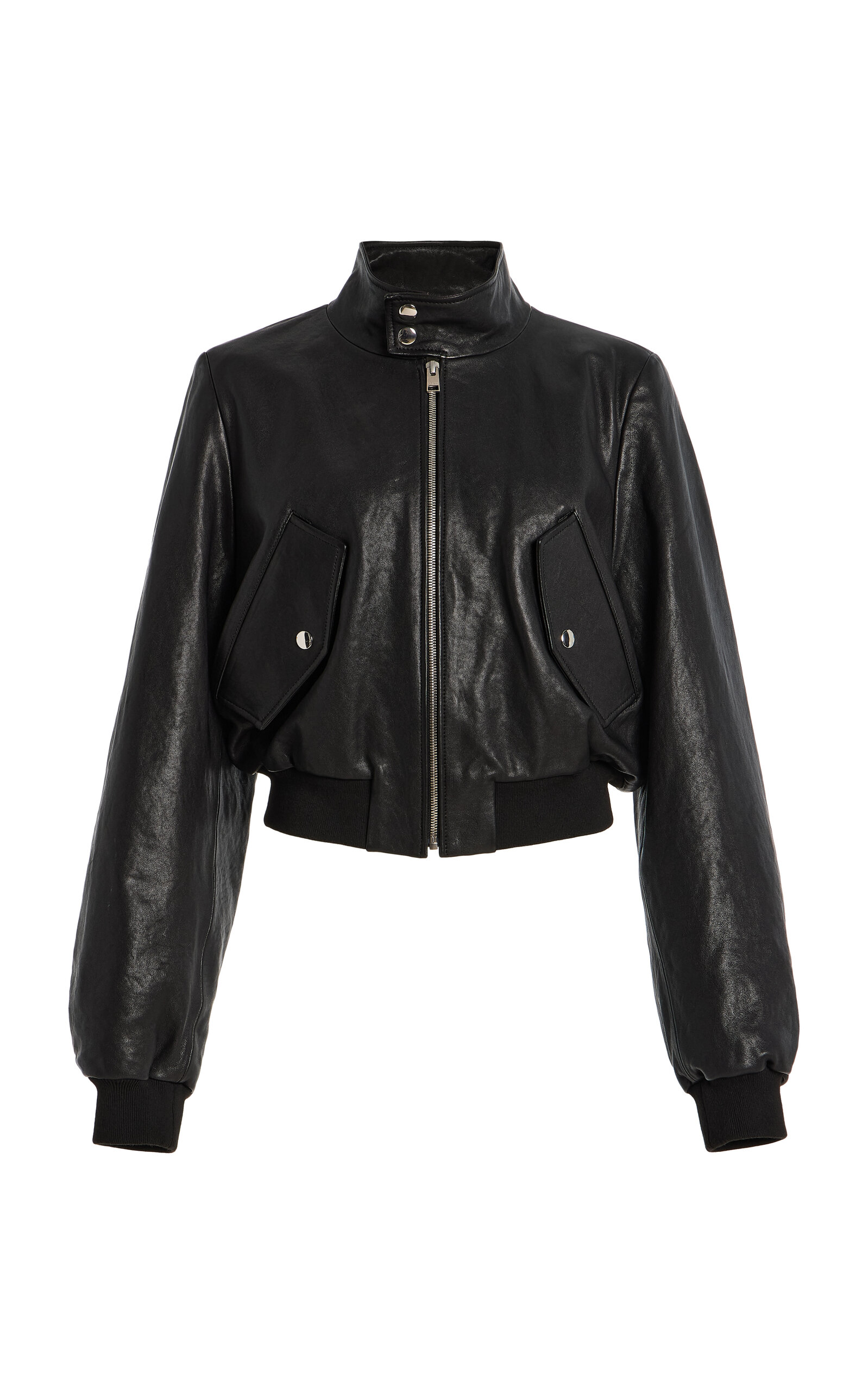 Frame Harrington Leather Bomber Jacket In Black