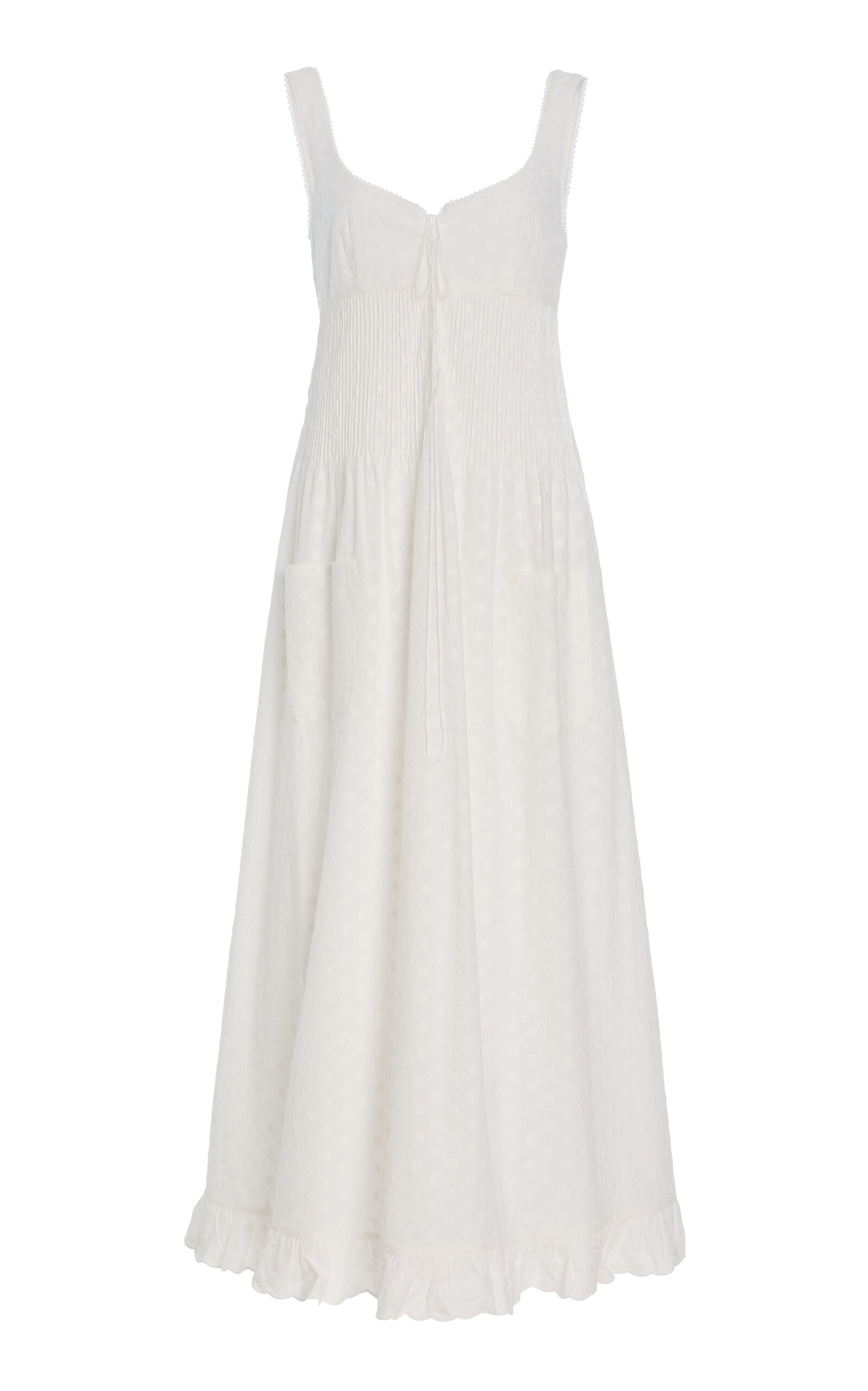 Pintuck Eyelet Cotton Maxi Dress