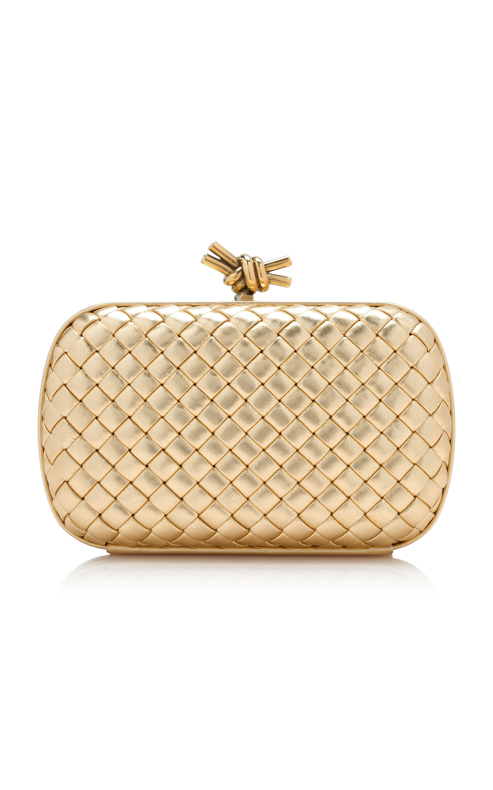 Bottega Veneta Knot Intrecciato Metallic-Leather Minaudiere