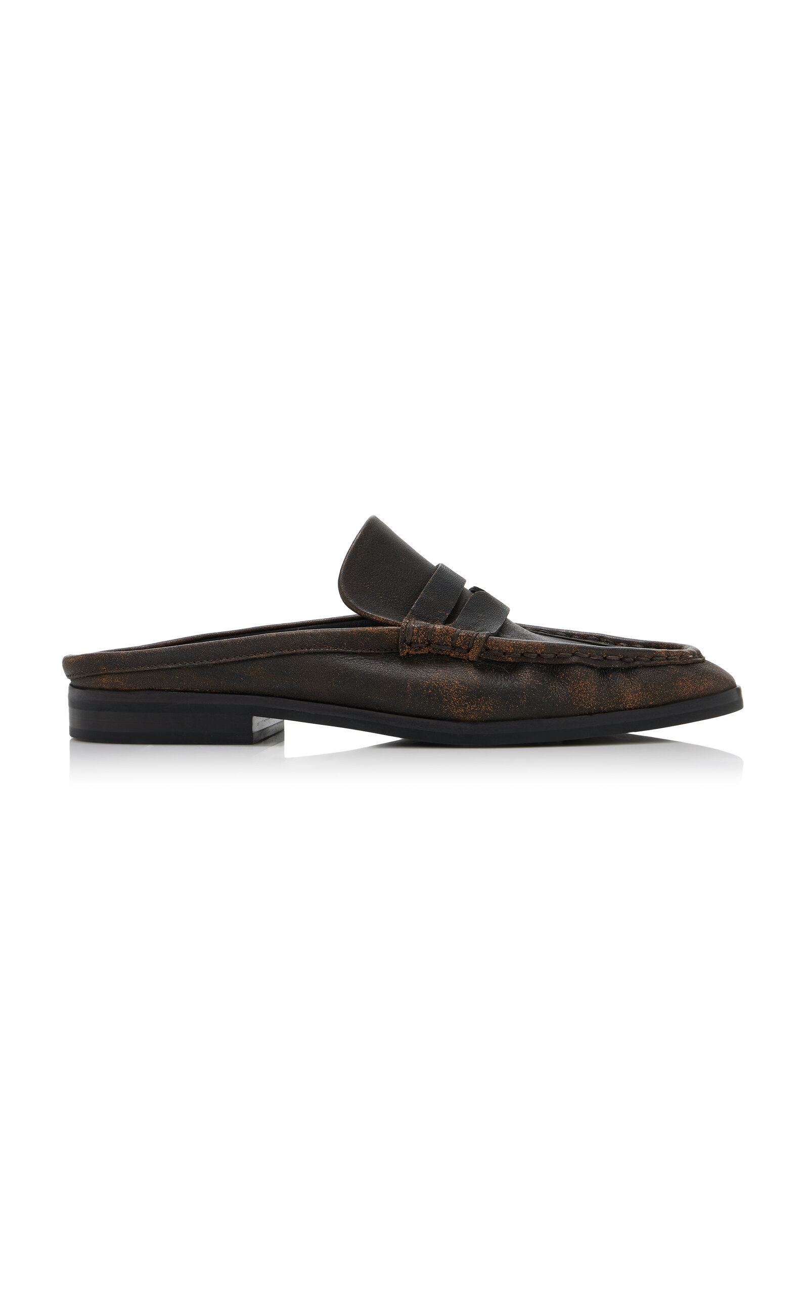 Simkhai Dean Leather Loafer Mules Distressed Chocolate In Brown