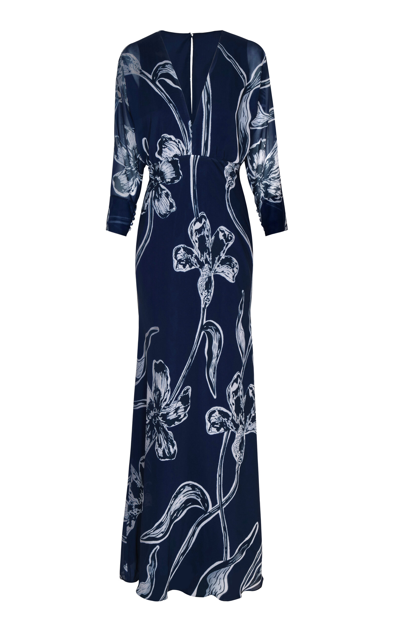Andres Otalora - Gestos Lily-Print Chiffon Maxi Dress - Navy - US 2 - Moda Operandi