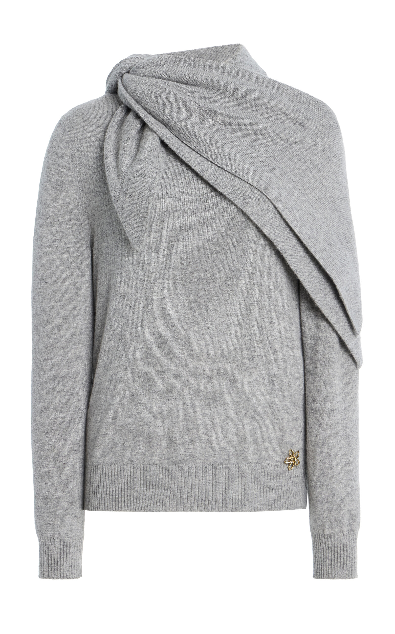 Oscar De La Renta Scarf-detailed Cashmere Sweater In Light Grey