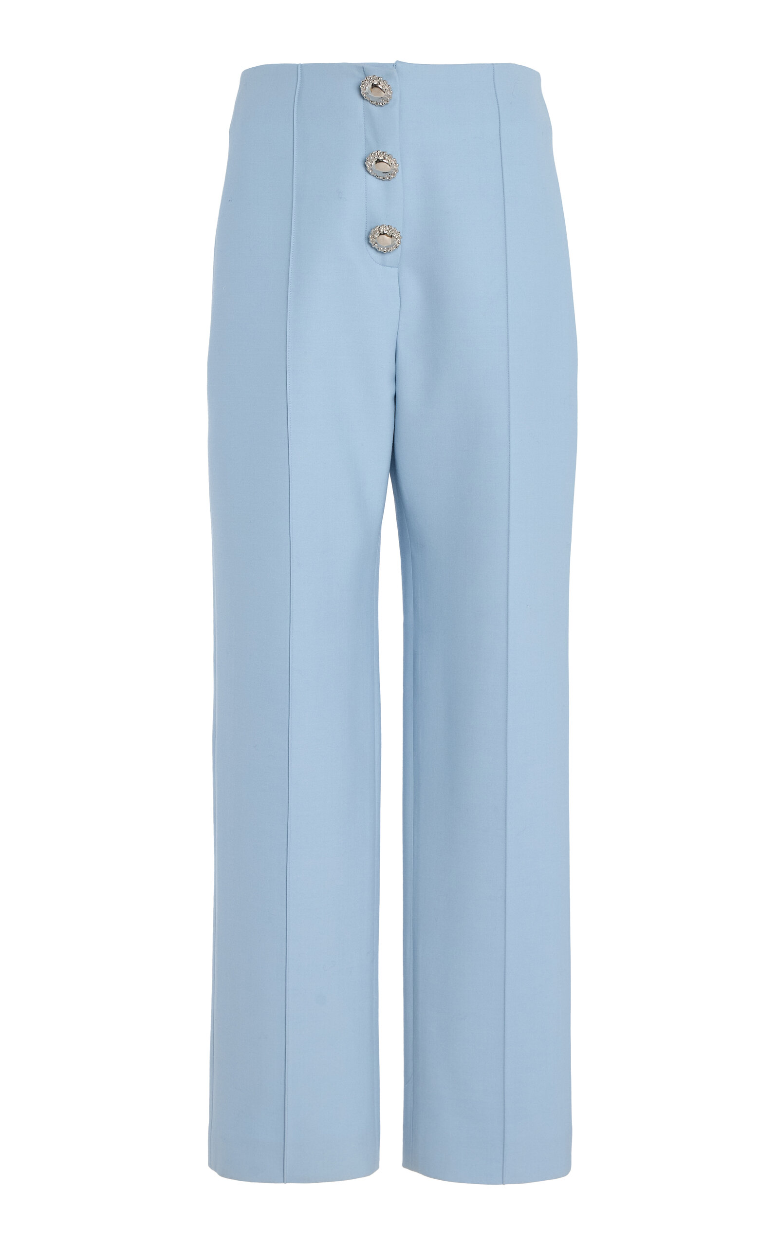 Oscar de la Renta Button-Detailed Wool Straight-Leg Pants - Light Blue
