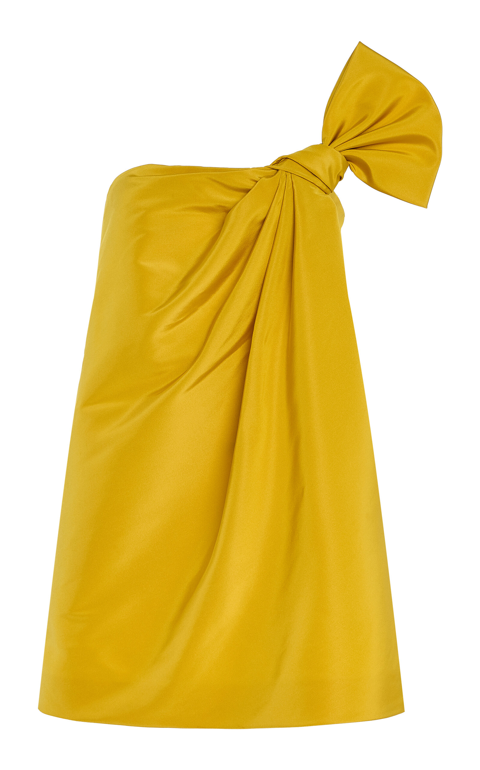 Oscar De La Renta Asymmetric Silk Faille Mini Dress In Yellow