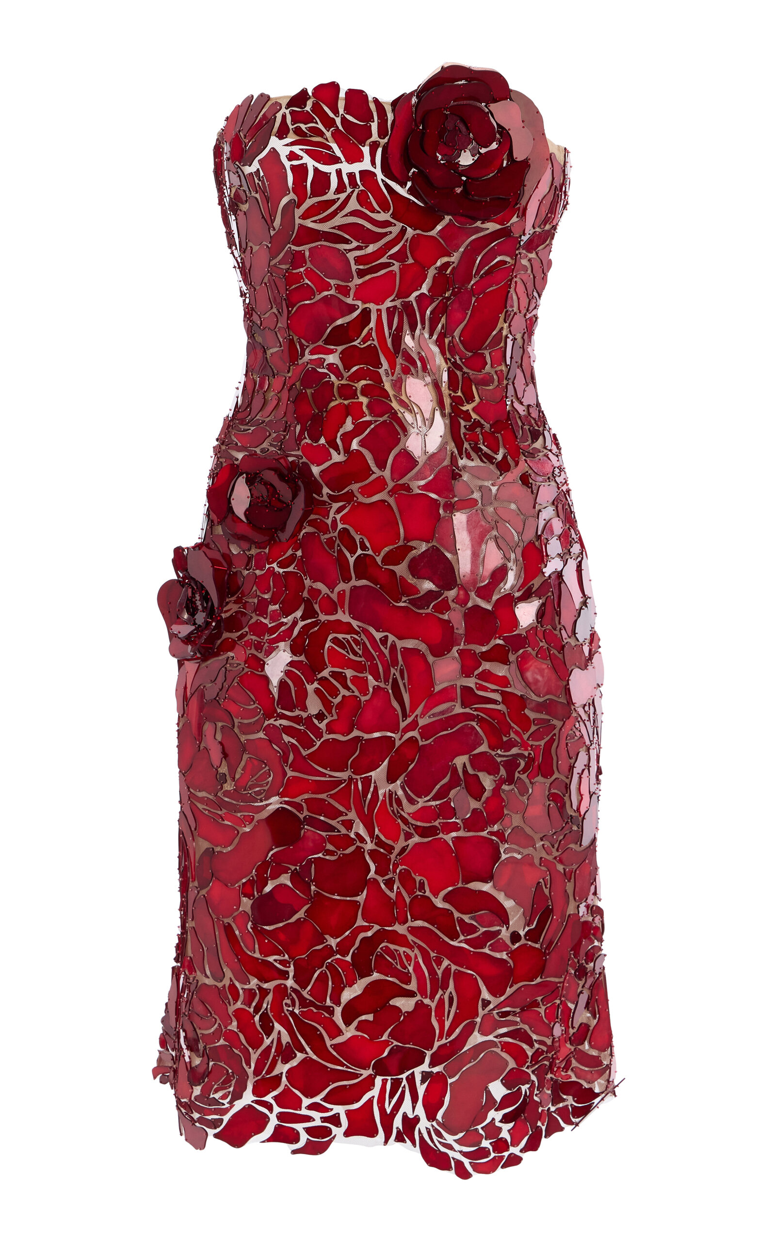 Oscar De La Renta Mosaic-embellished Tulle Mini Dress In Red