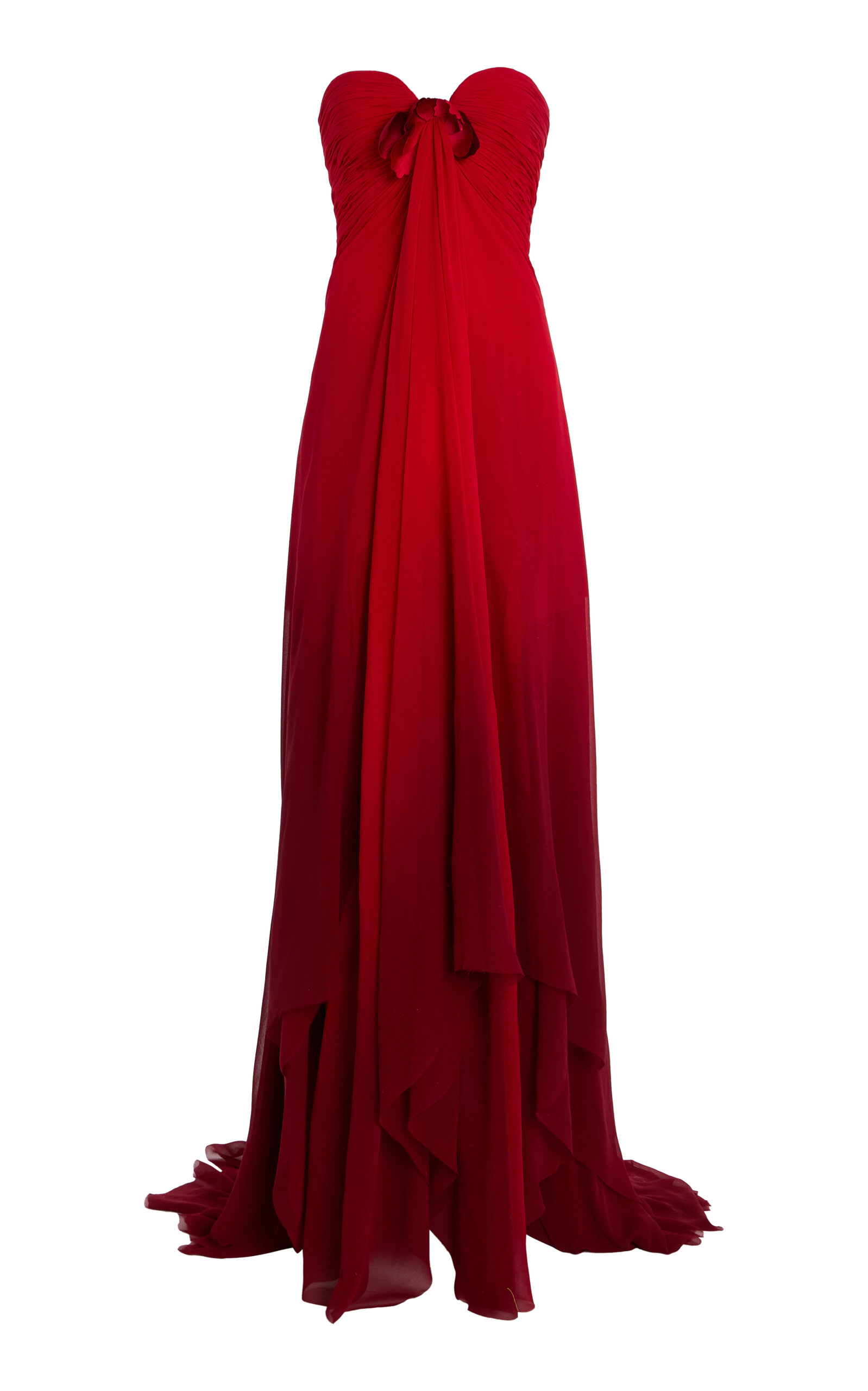 Oscar De La Renta Embroidered Silk Chiffon Gown In Red