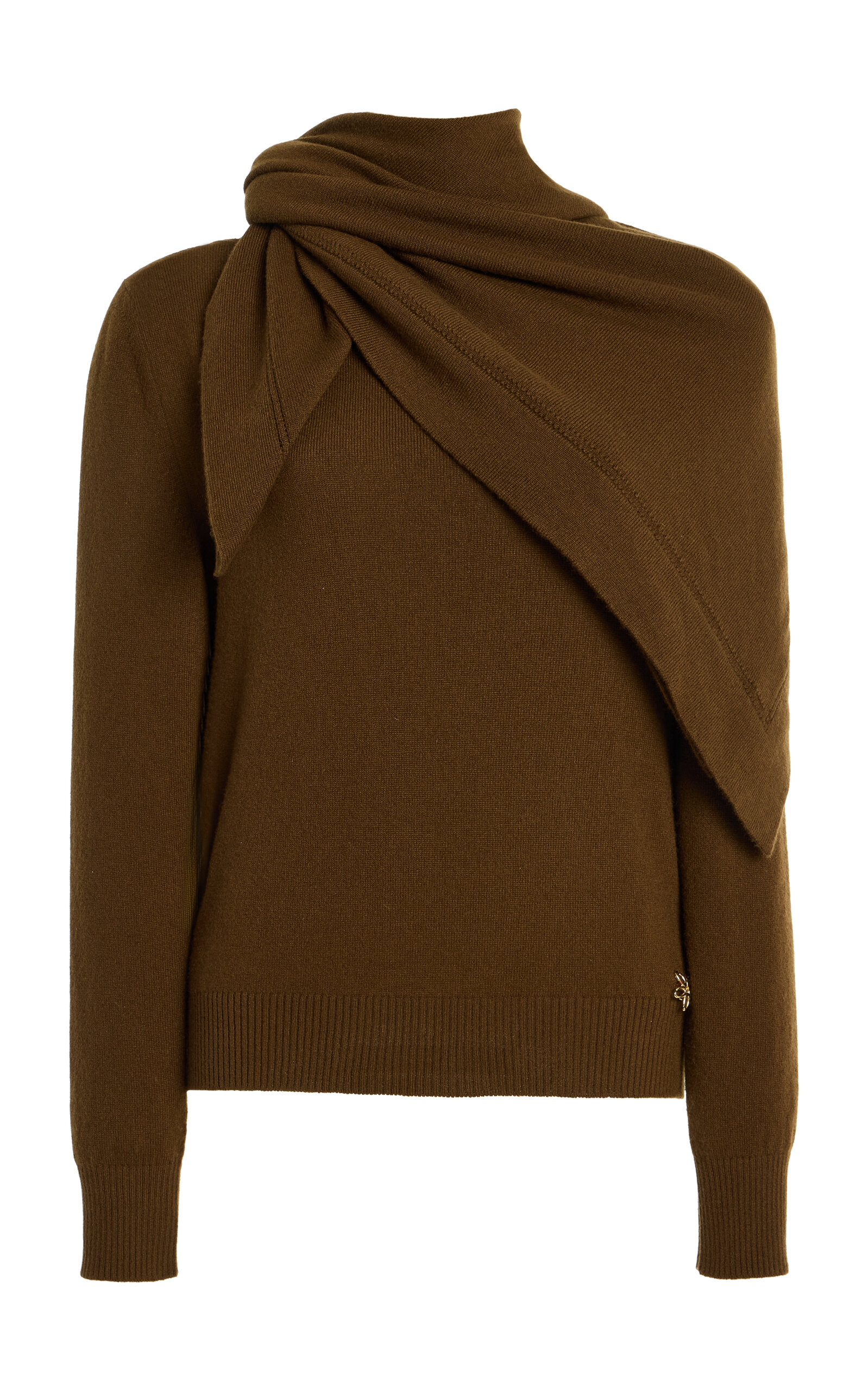 Oscar De La Renta Scarf-detailed Cashmere Sweater In Brown