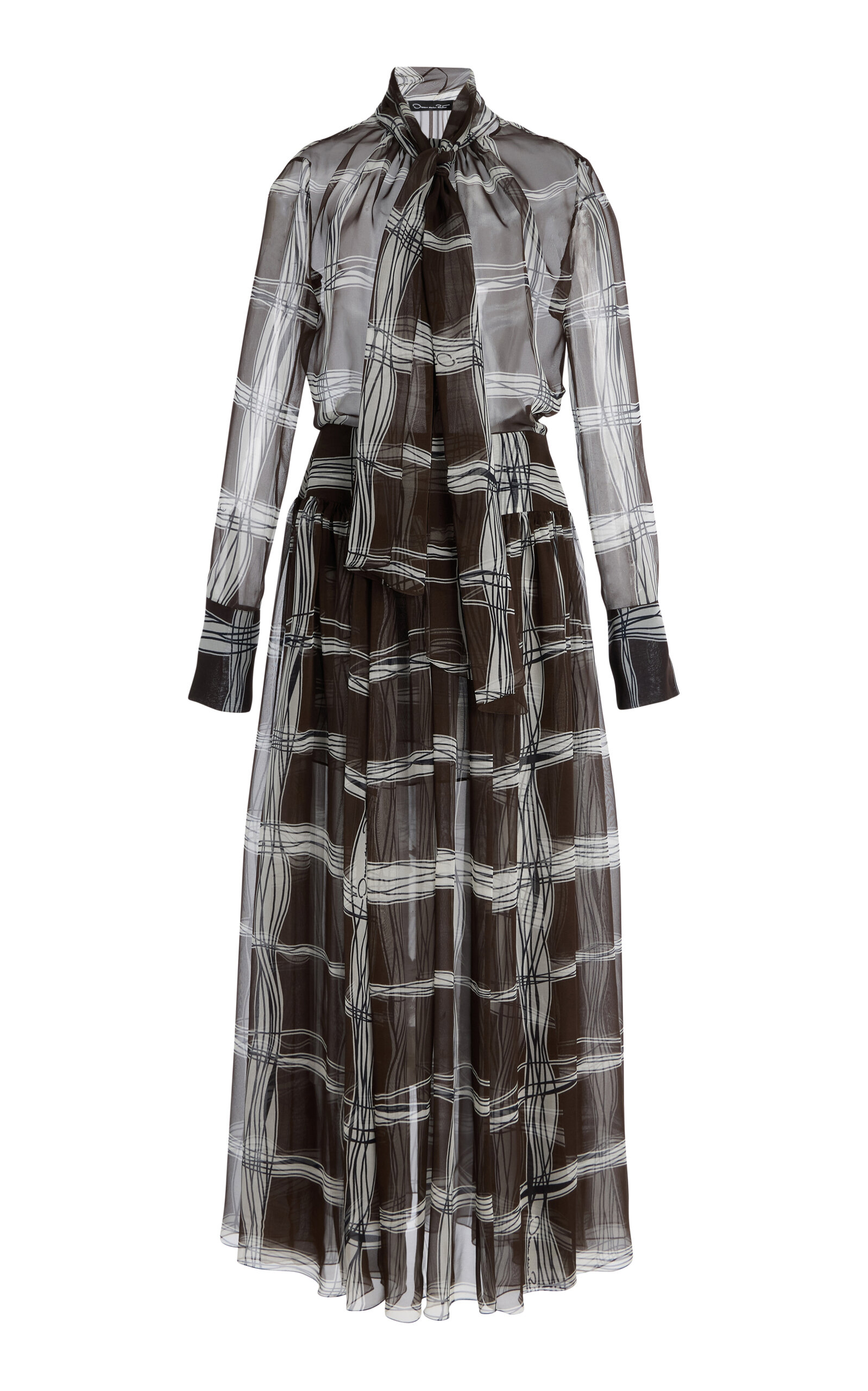 Oscar de la Renta Silk Chiffon Maxi Shirt Dress