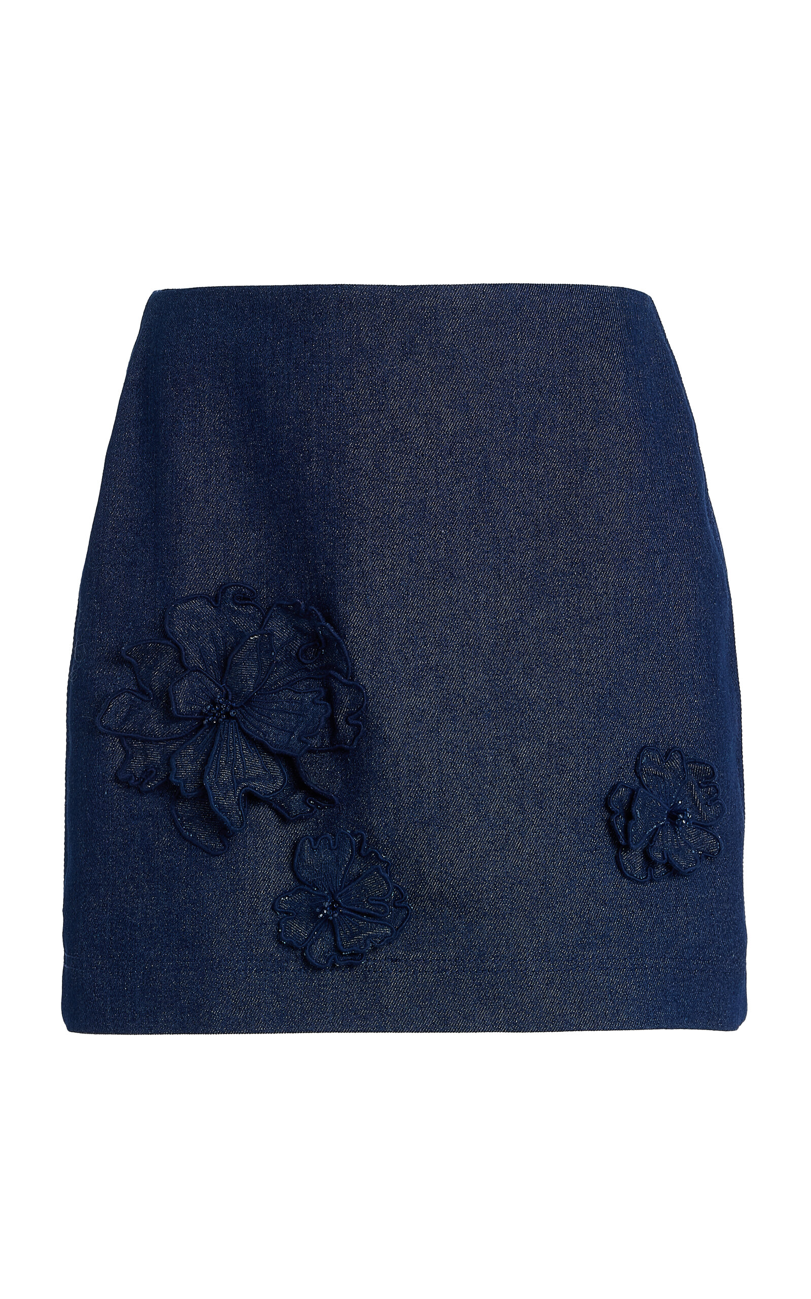 Oscar de la Renta Embroidered Stretch-Denim Mini Skirt