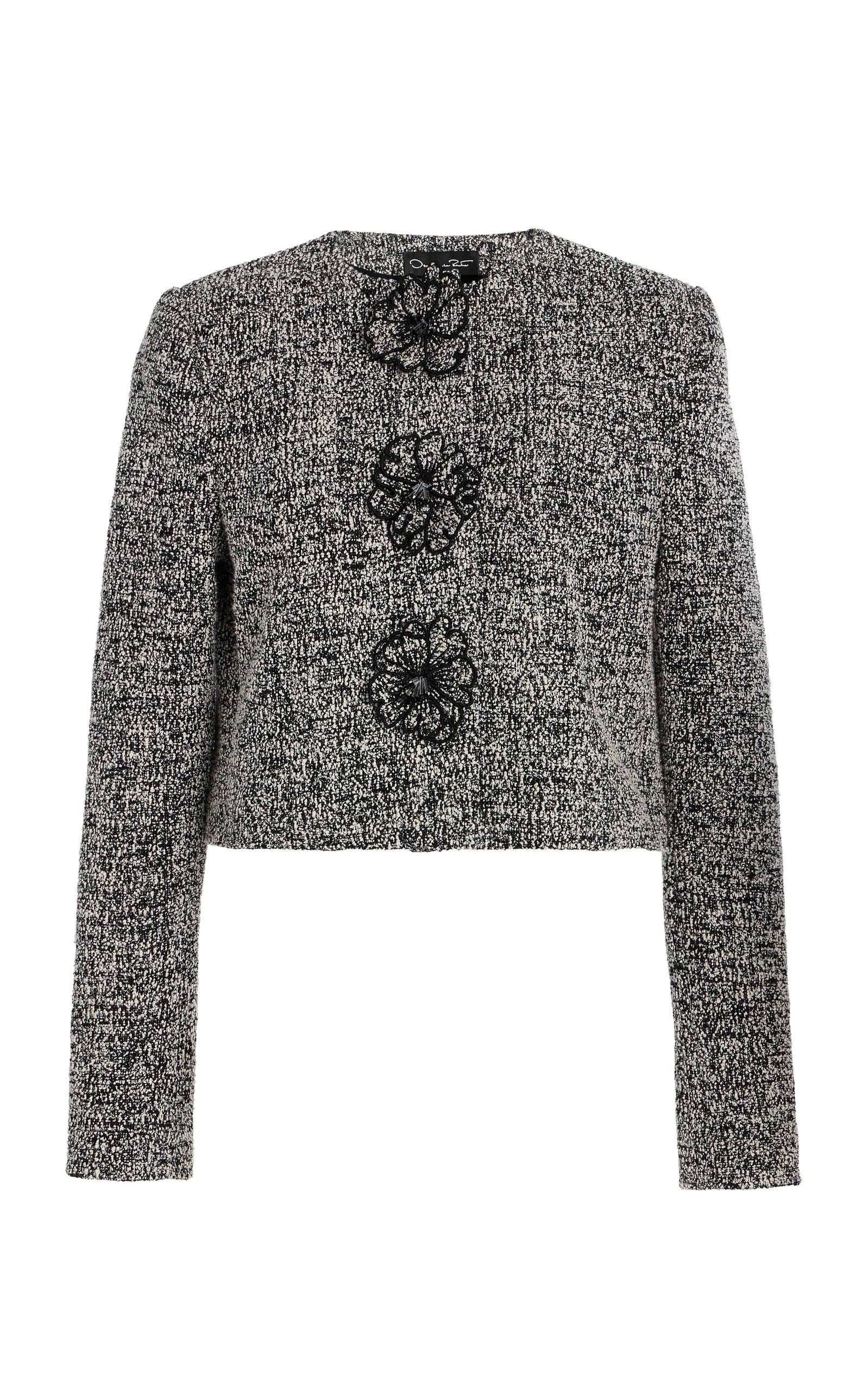 Oscar De La Renta Bouclé Tweed Cropped Jacket In Black,white