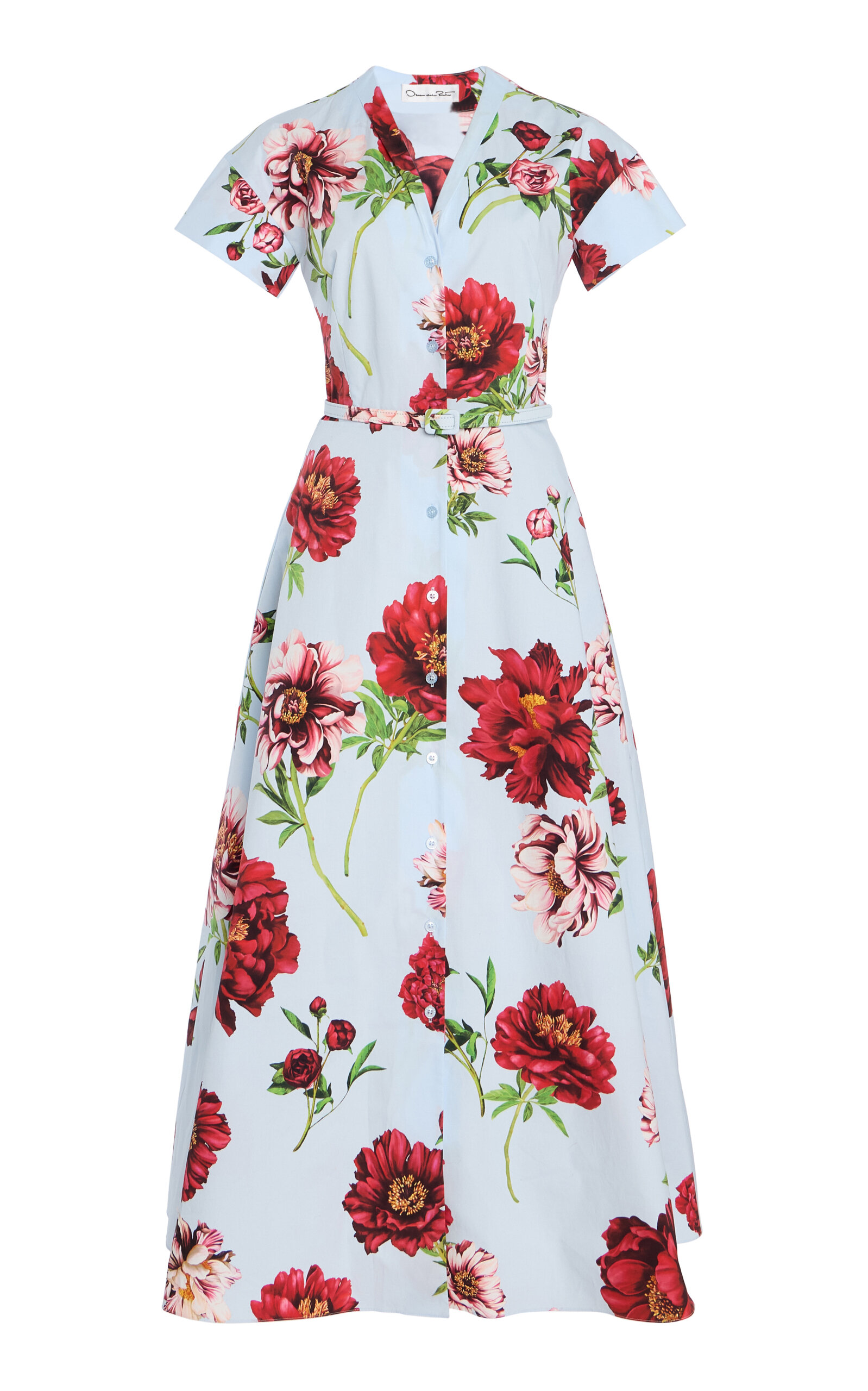 Oscar de la Renta Printed Cotton Poplin Midi Dress