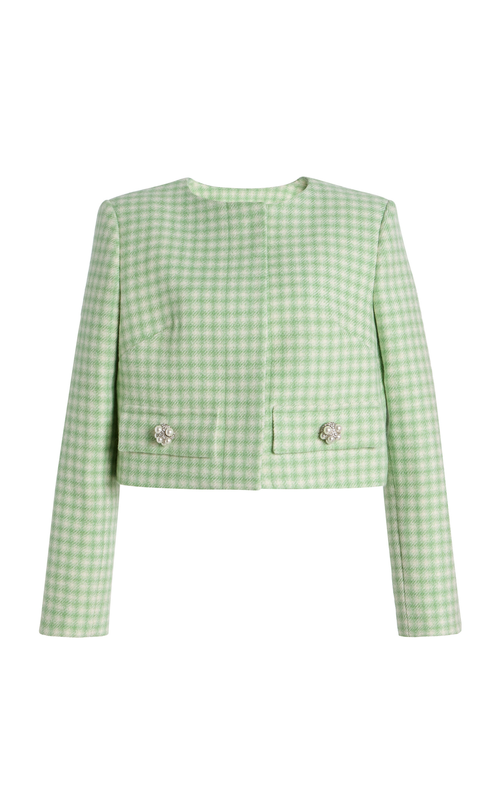 Oscar De La Renta Checked Wool Tweed Jacket In Green