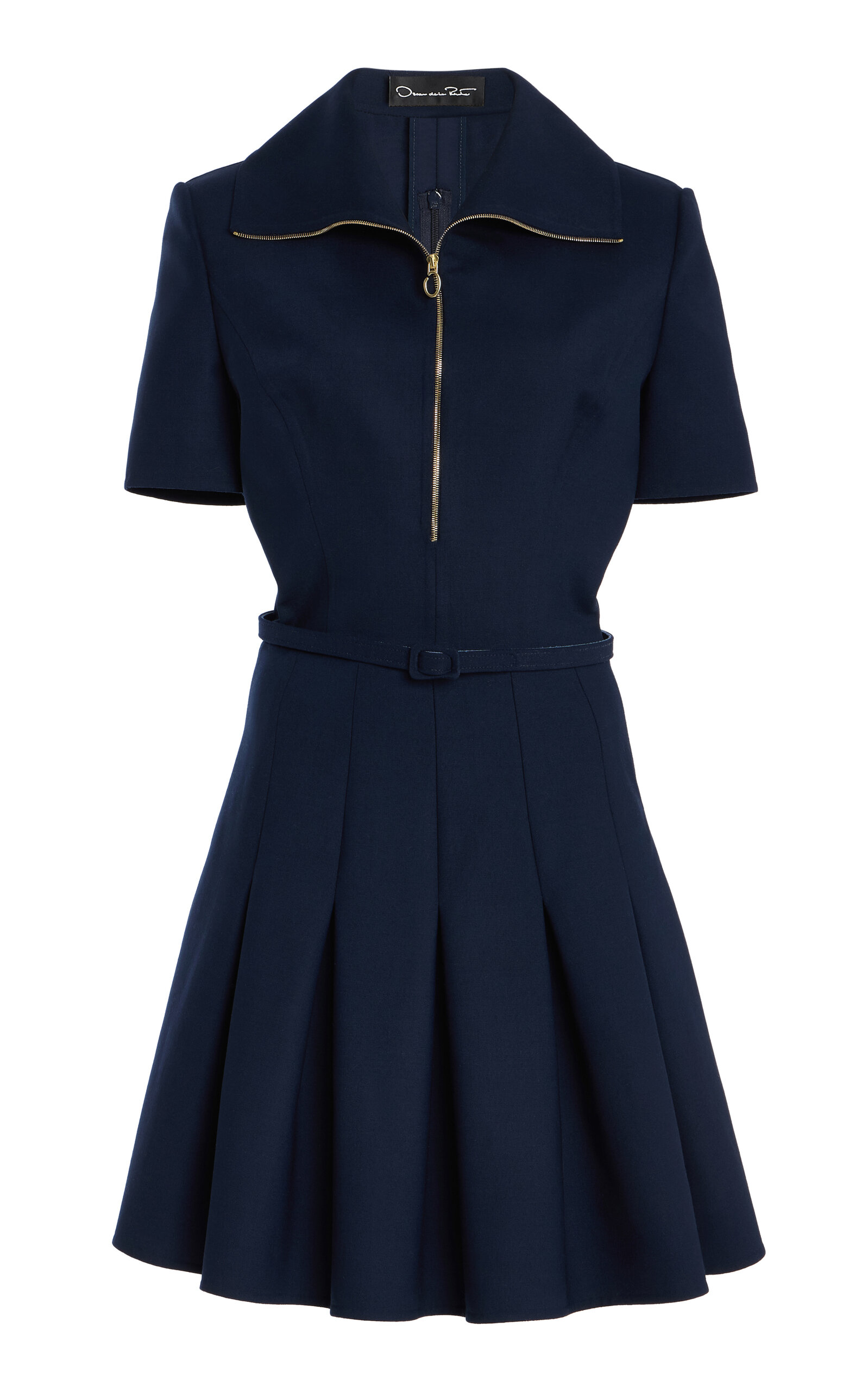 Oscar De La Renta Zip-detailed Wool-blend Mini Dress In Navy
