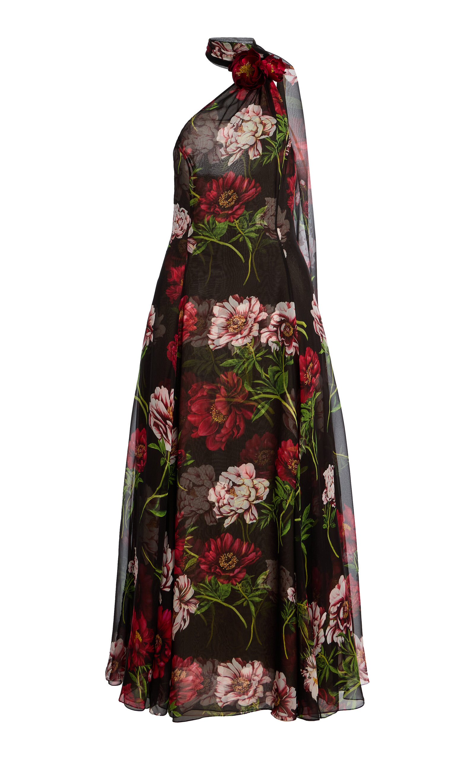 Oscar de la Renta Printed Silk Chiffon Halter Gown