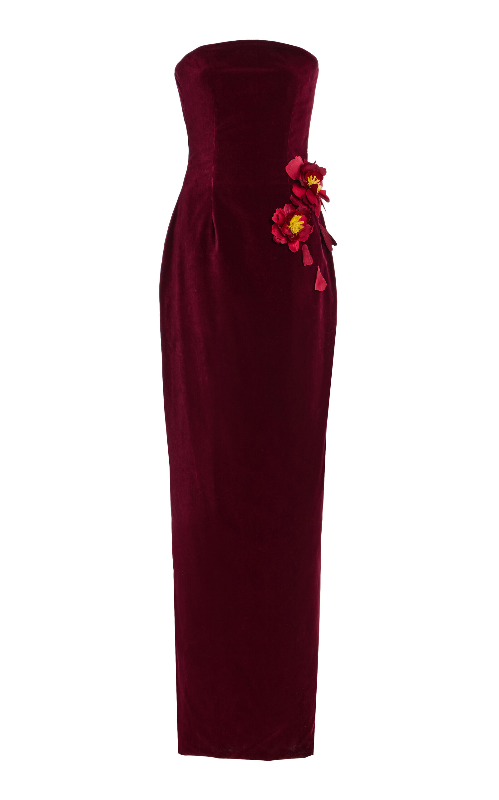 Oscar de la Renta Floral-Appliquéd Velvet Gown