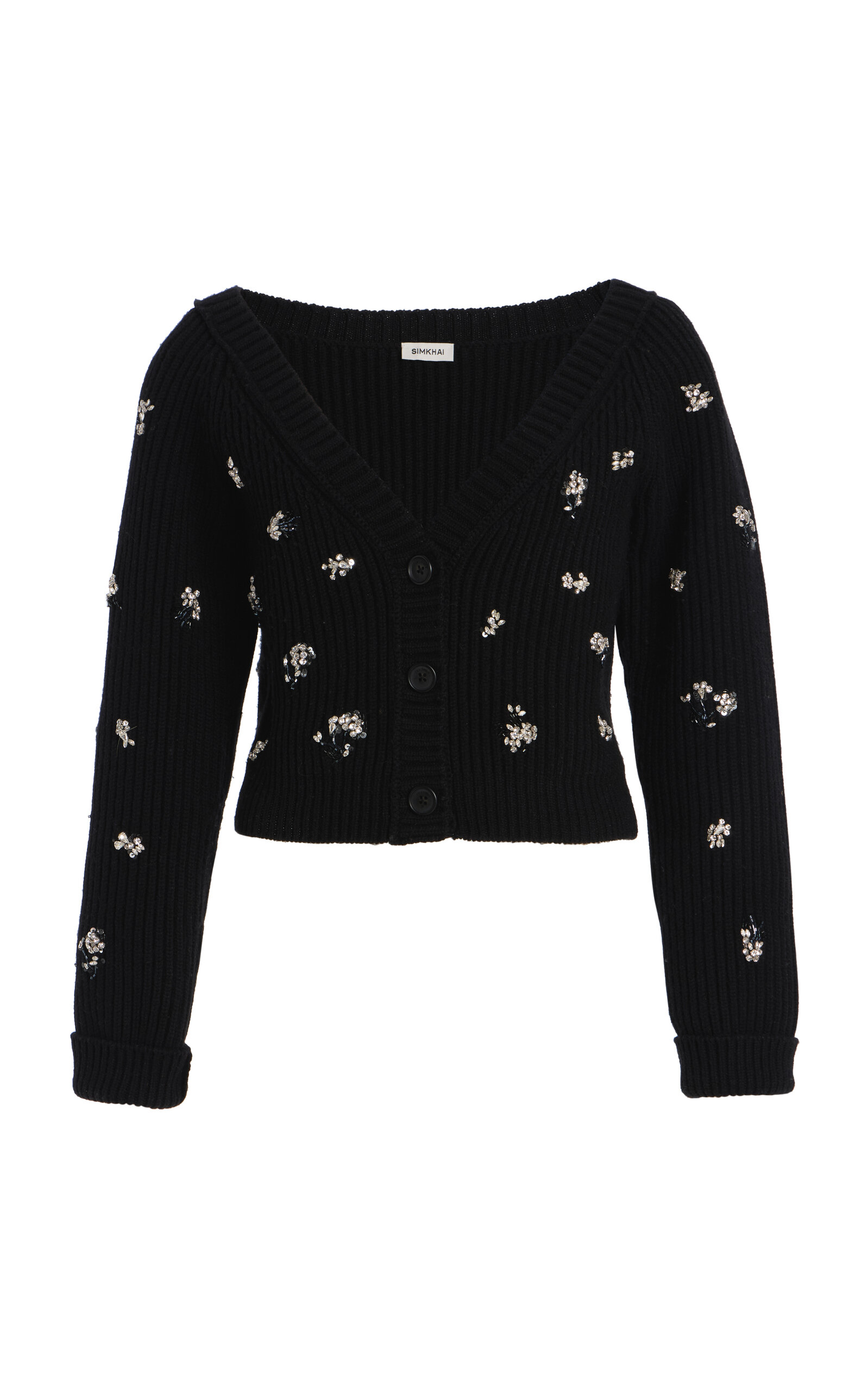 SIMKHAI Novah Embellished Wool-Cashmere Cardigan