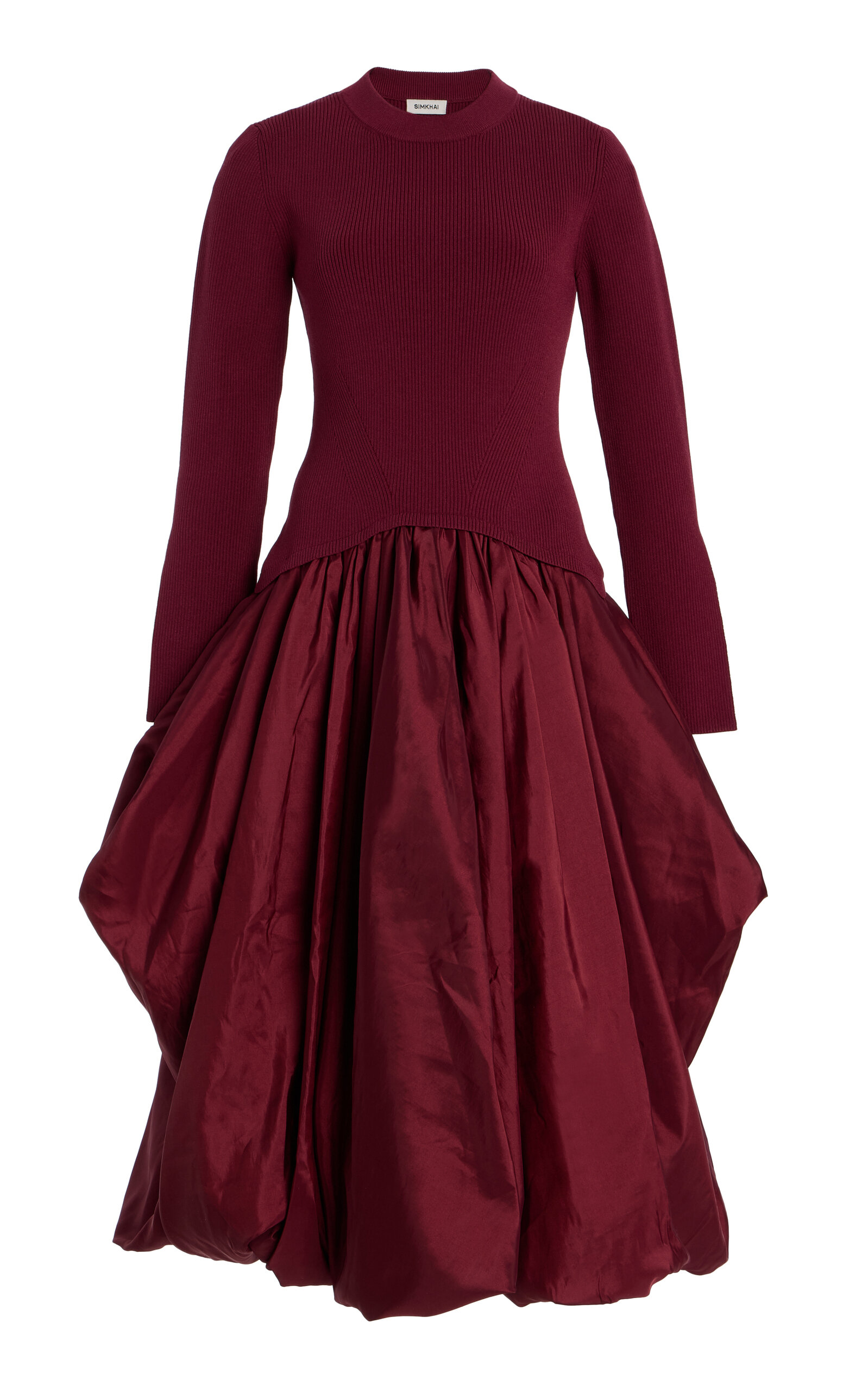 SIMKHAI Kenlie Gathered Midi Dress - Burgundy