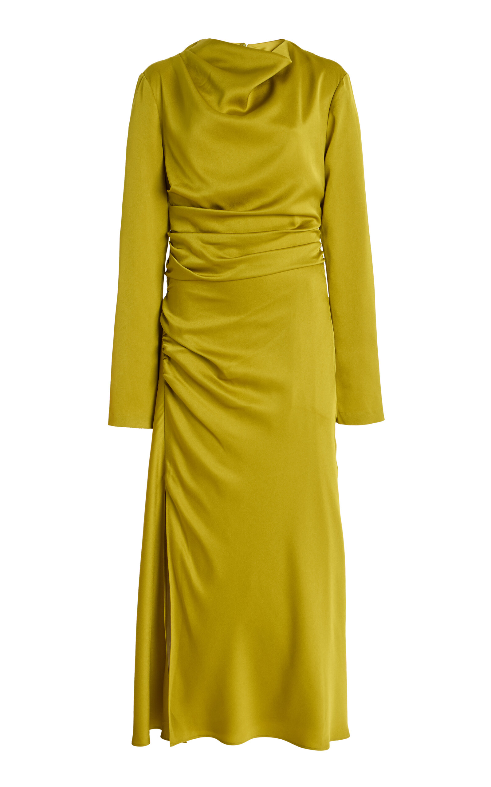 Simkhai Odessa Draped Gathered Satin Midi Dress In Green