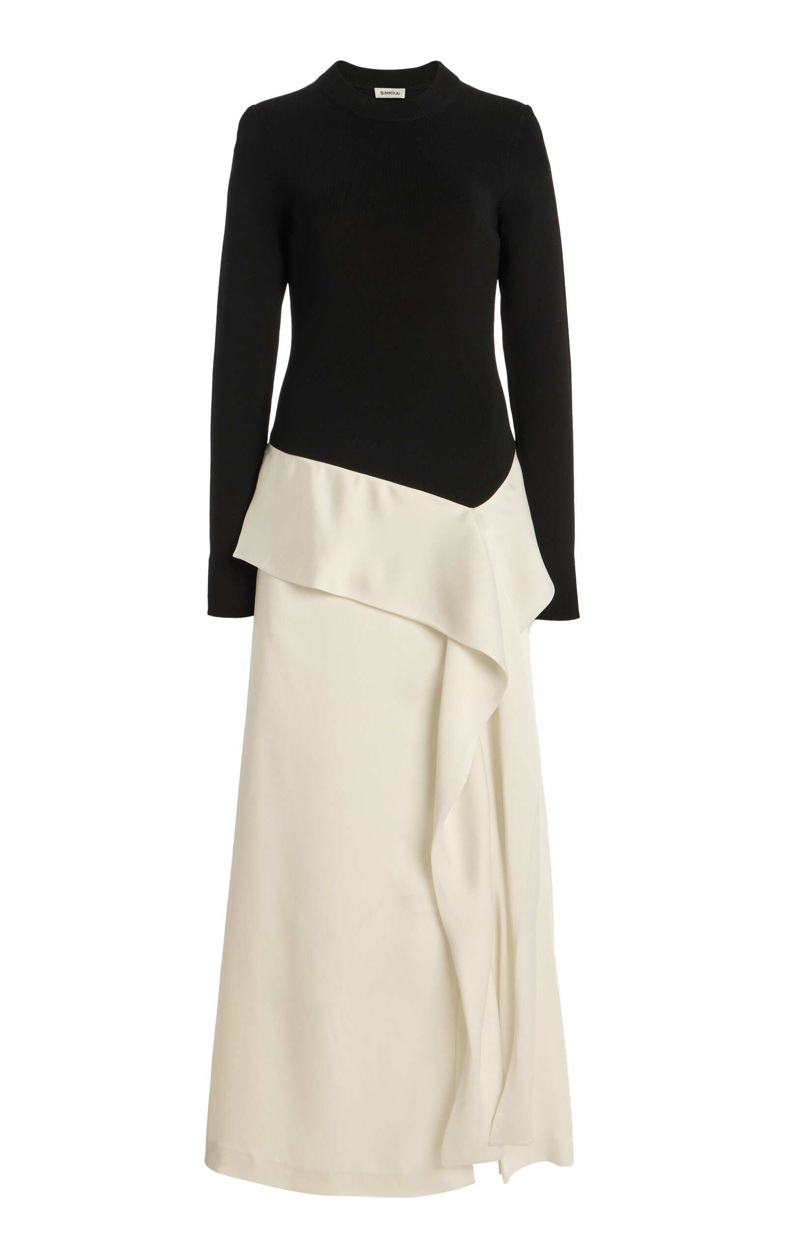 Simkhai Ornella Asymmetric Flap Midi Dress In Black,white