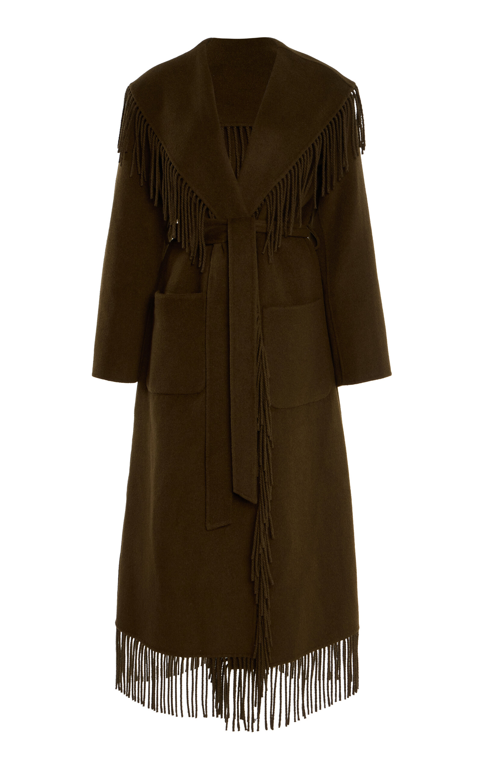 Simkhai Carrie Fringe Robe Coat In Chocolate In Brown