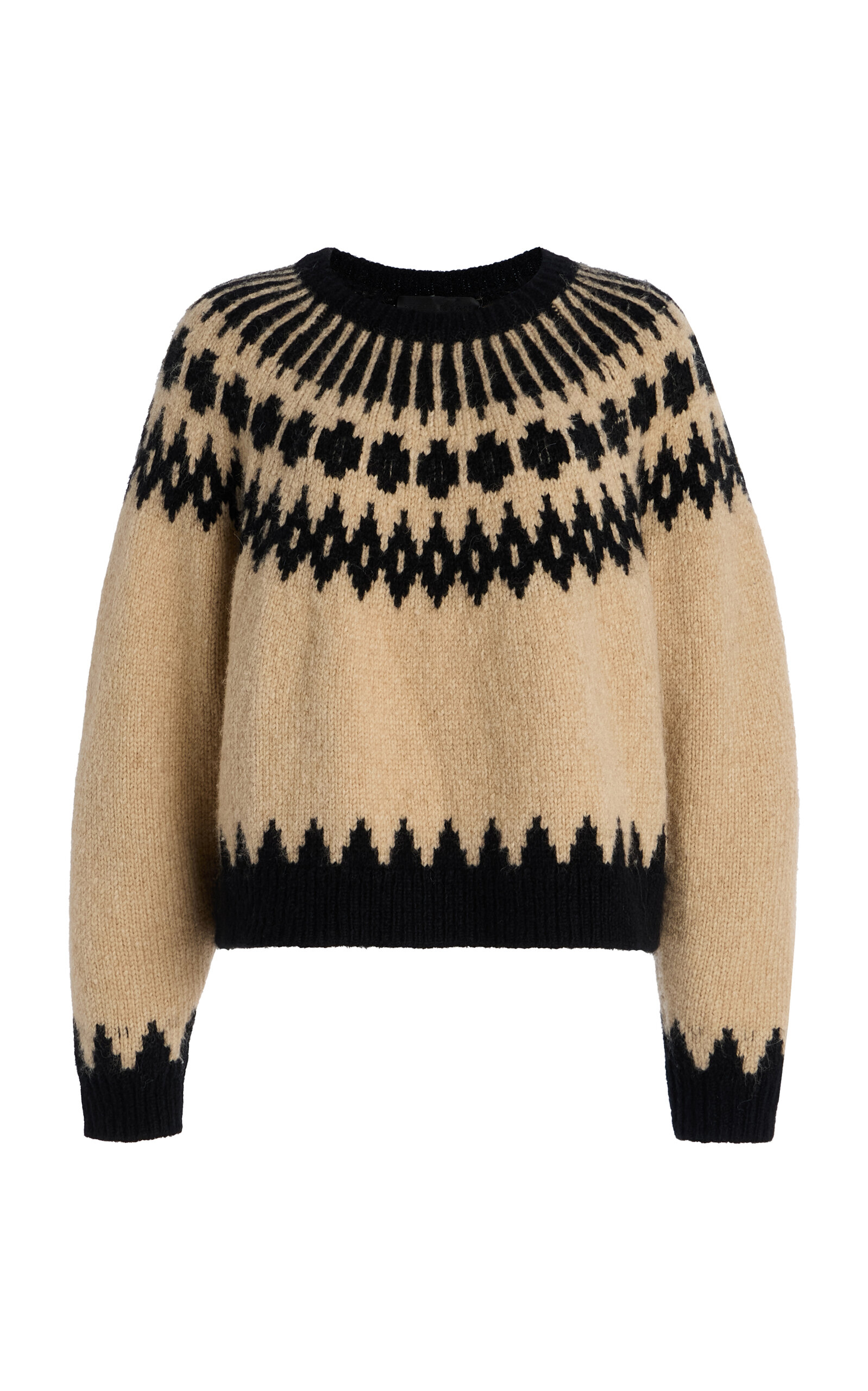 Nili Lotan Alena Geometric Wool Sweater In Tan
