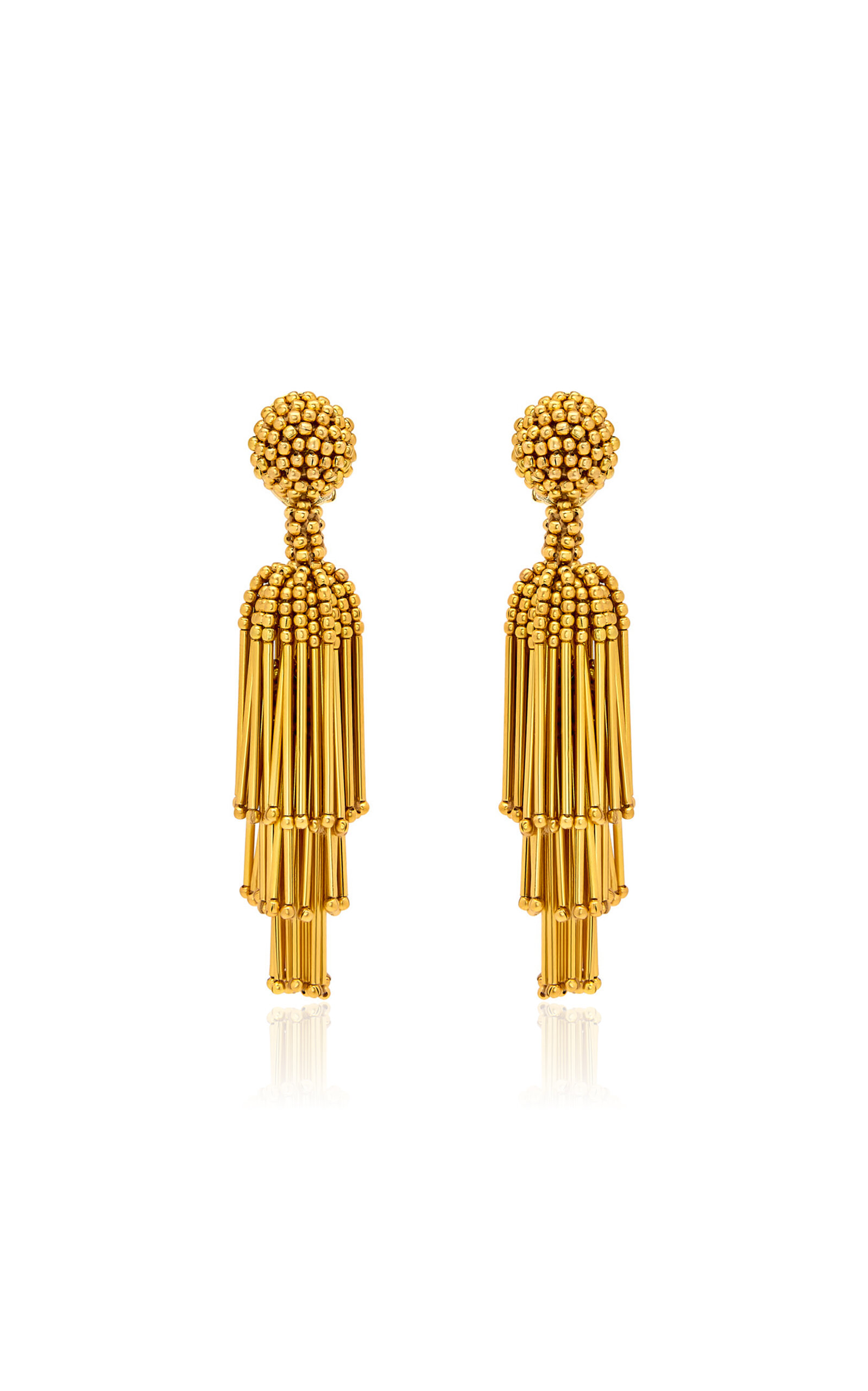Oscar De La Renta Beaded Fringe Tassel Clip-on Earrings In Gold