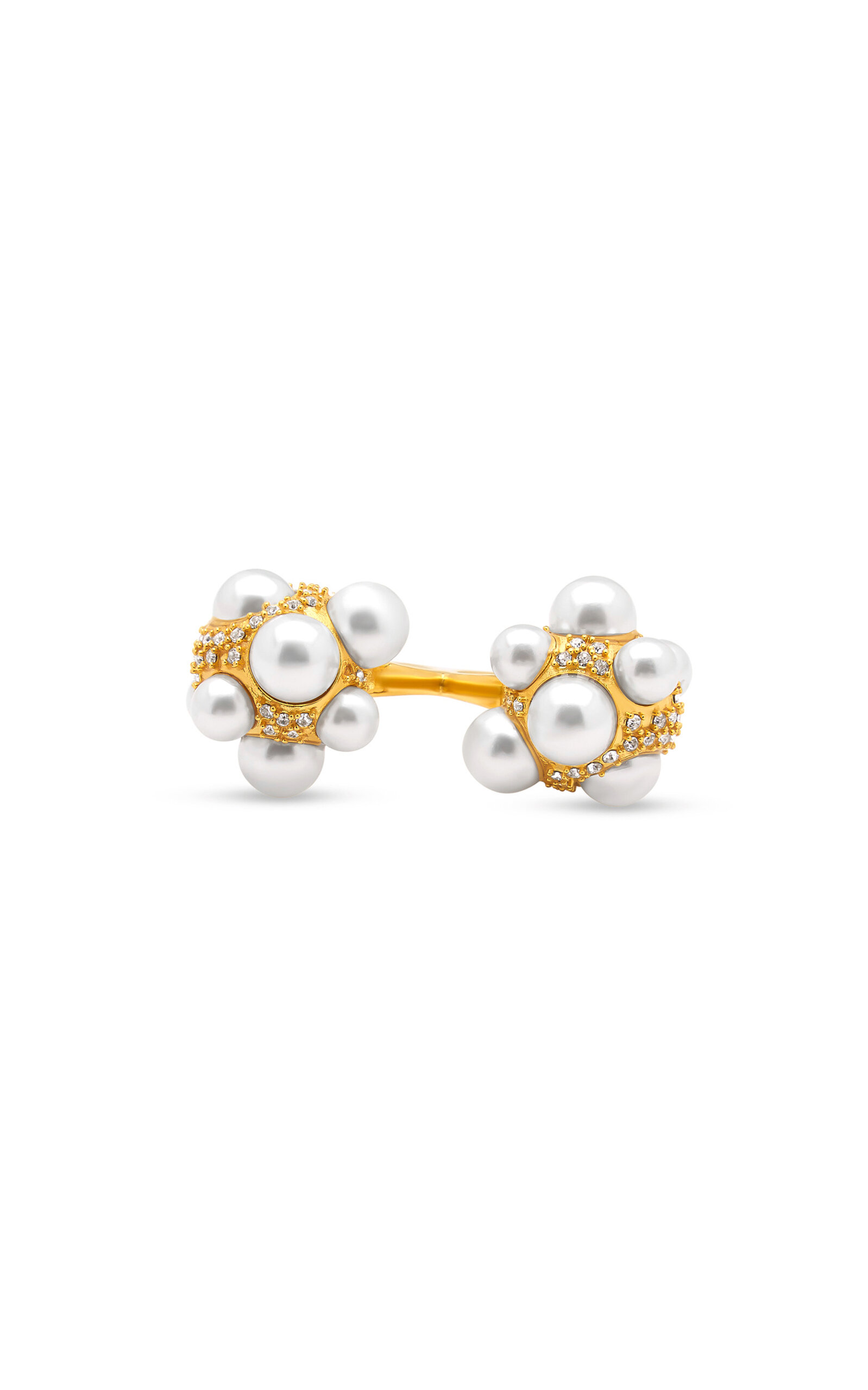 Oscar de la Renta Pearl Pave Cluster Double Ring - Gold - OS - Moda Operandi