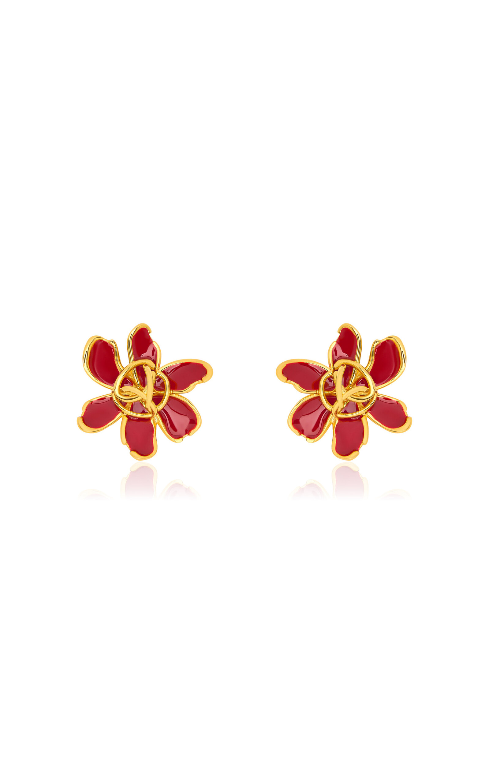 Oscar De La Renta O Enamel Flower Stud Earrings In Red